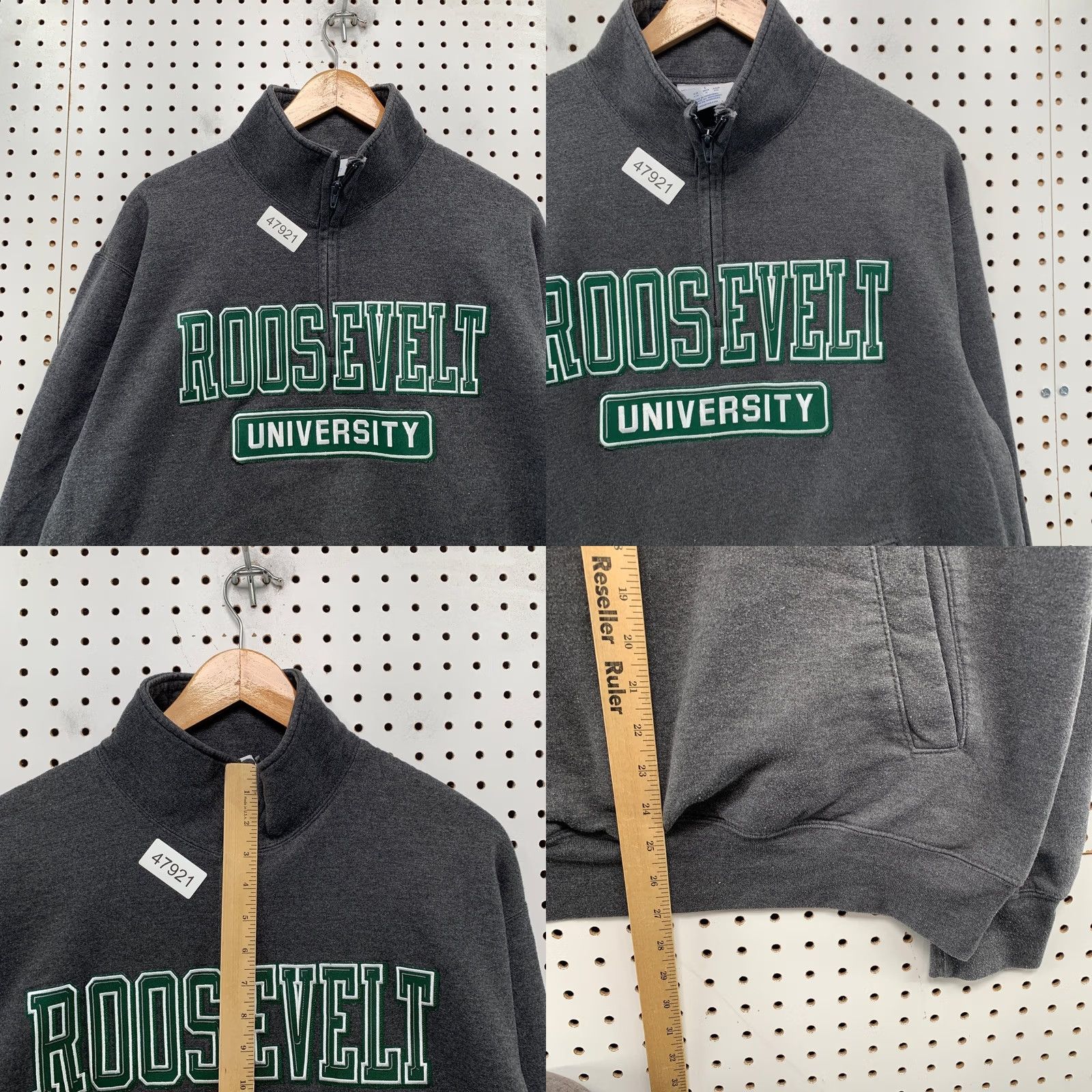 Champion Nike Roosevelt University Sweatshirt Mens L Gray Embroidered 1/4 Zip Pullover Crew Neck Cotton Fleece University Theme Mens Size US L / EU 52-54 / 3 - 8 Thumbnail