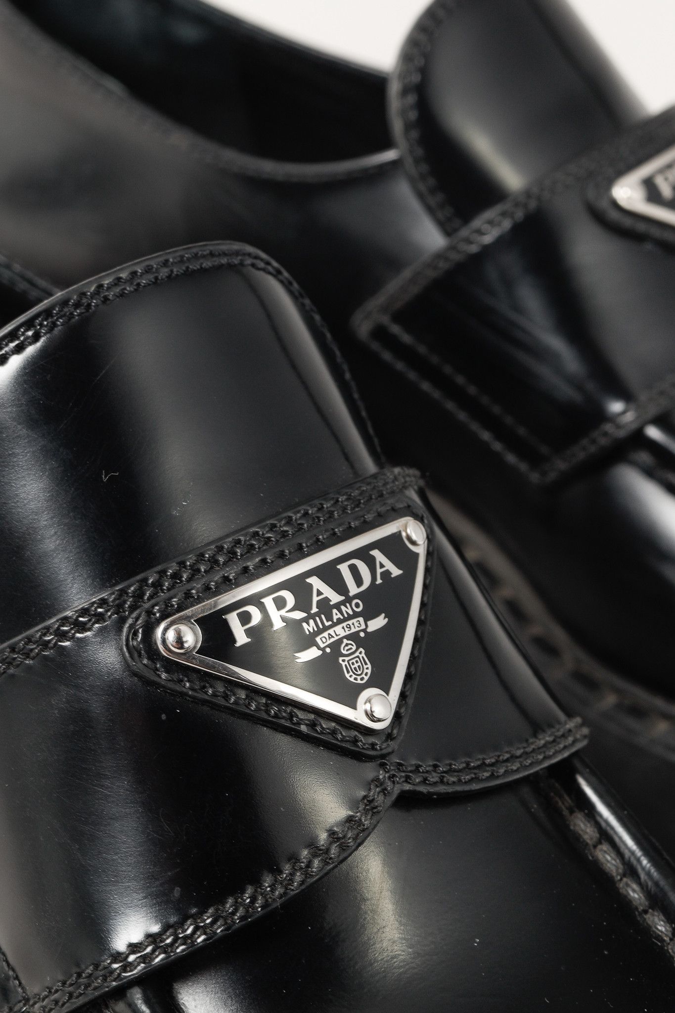 Prada Prada Nero Spazzolato Leather Triangle Logo Loafers Size US 6.5 / IT 36.5 - 8 Thumbnail