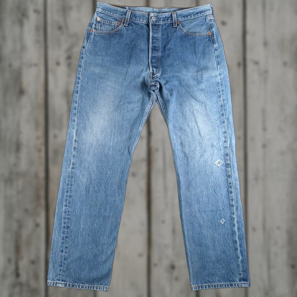 Levi's VINTAGE Levi's 501 Jeans Straight Denim Blue Men 38x34 34x30 Belt Loops 5-Pocket Distressed Button Closure Regular Waist 90s USA Size US 38 / EU 54 - 1 Thumbnail