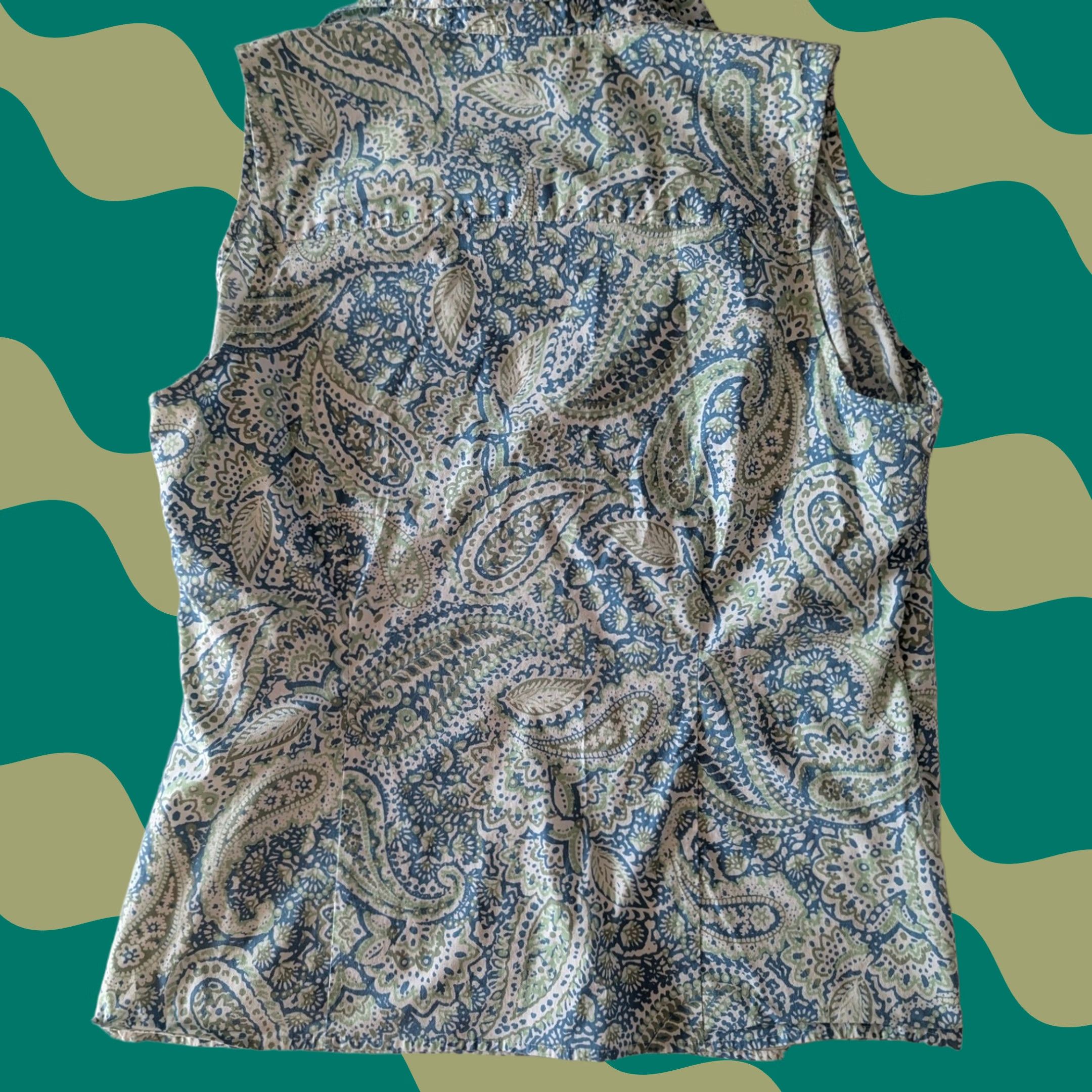 Geoffrey Beene Geoffrey Beene Sport Sleeveless Paisley Print Collared Shirt Size 14 Women’s Blouse Stretch Blue Zipper Vintage No Size XL / US 12-14 / IT 48-50 - 1 Thumbnail