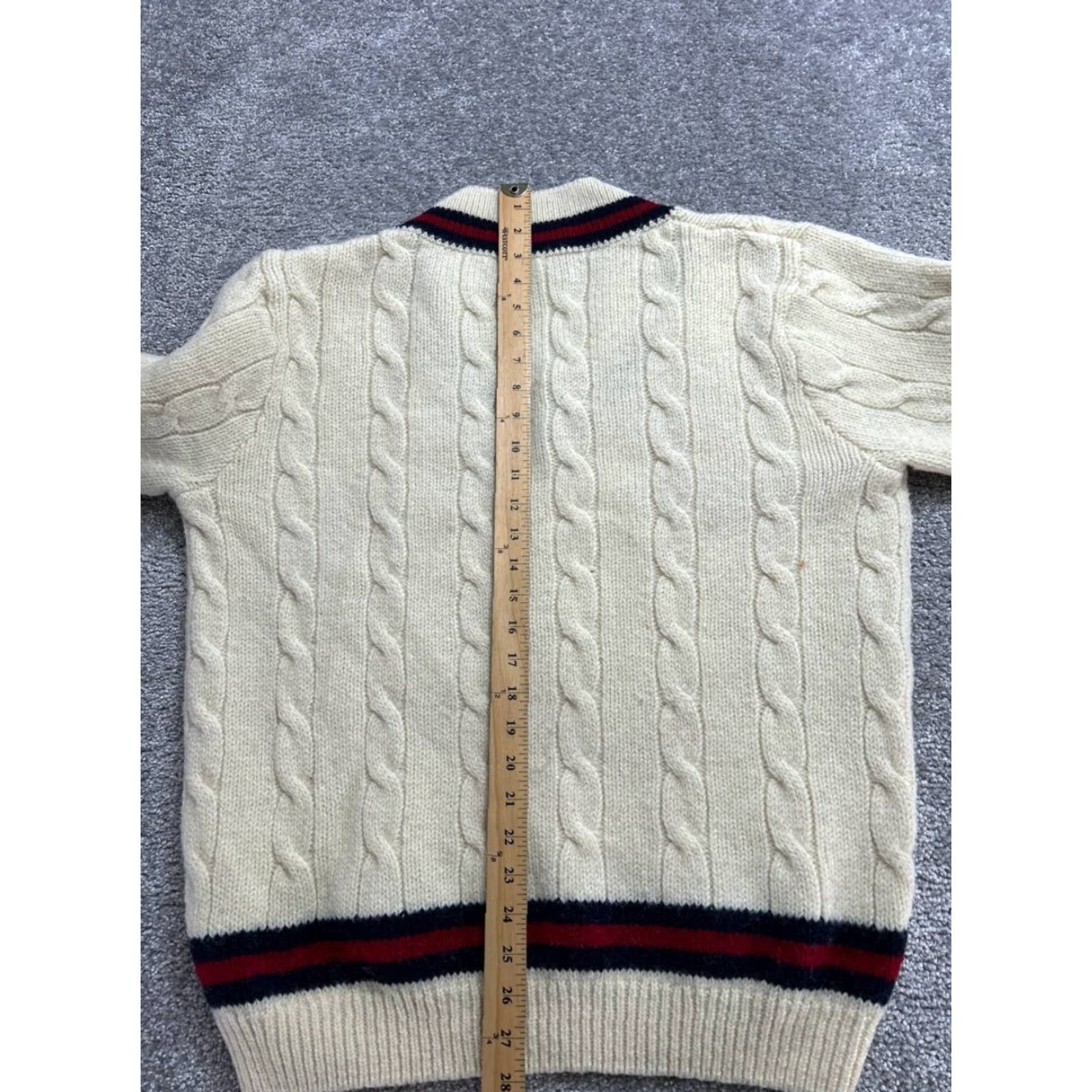 Brandy Melville Brandy Melville Sweater Womens One Size Beige Wool Cable-Knit Ribbed Trim V-Neck Pullover Size ONE SIZE - 6 Thumbnail