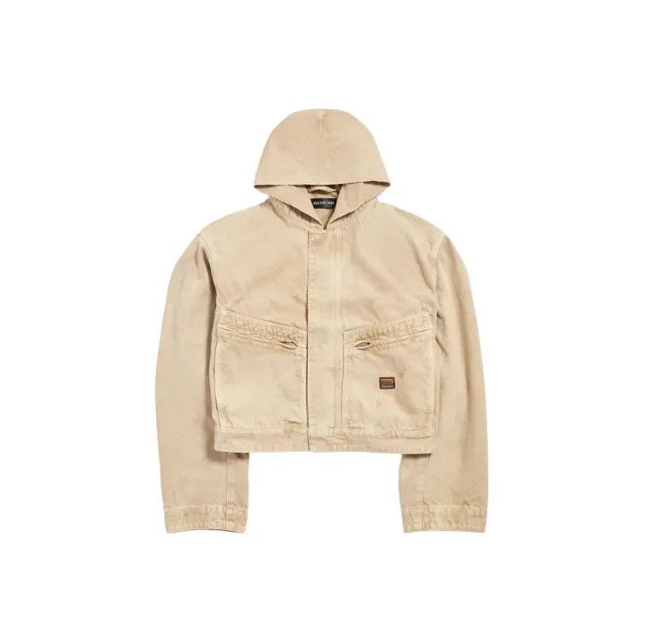 Balenciaga Balenciaga Beige Organic Cotton Cropped Hooded Jacket Size US M / EU 48-50 / 2 - 1 Thumbnail