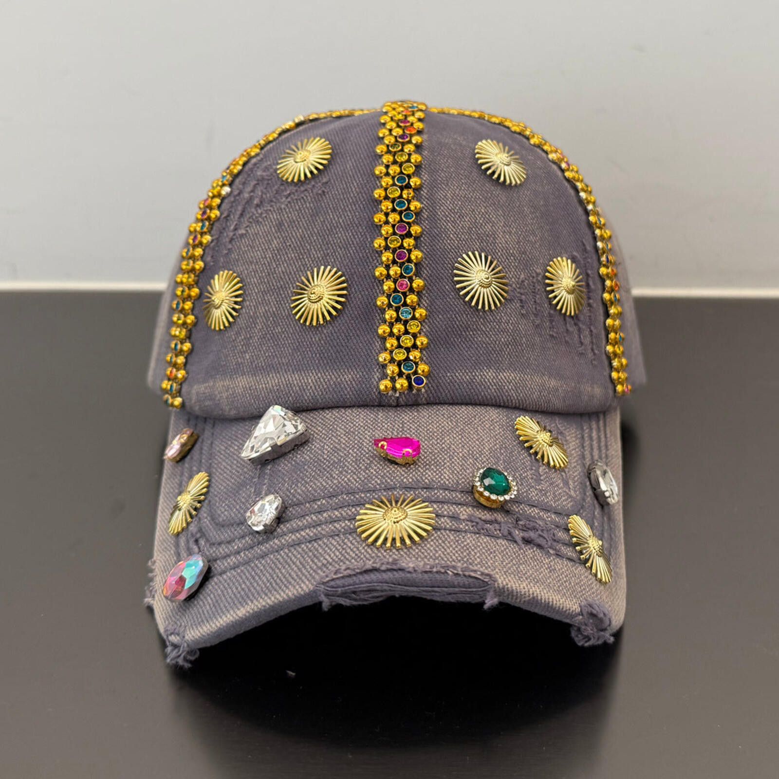 Other Rhinestone Sun Gem Denim Cap | Distressed Street Size ONE SIZE - 2 Thumbnail