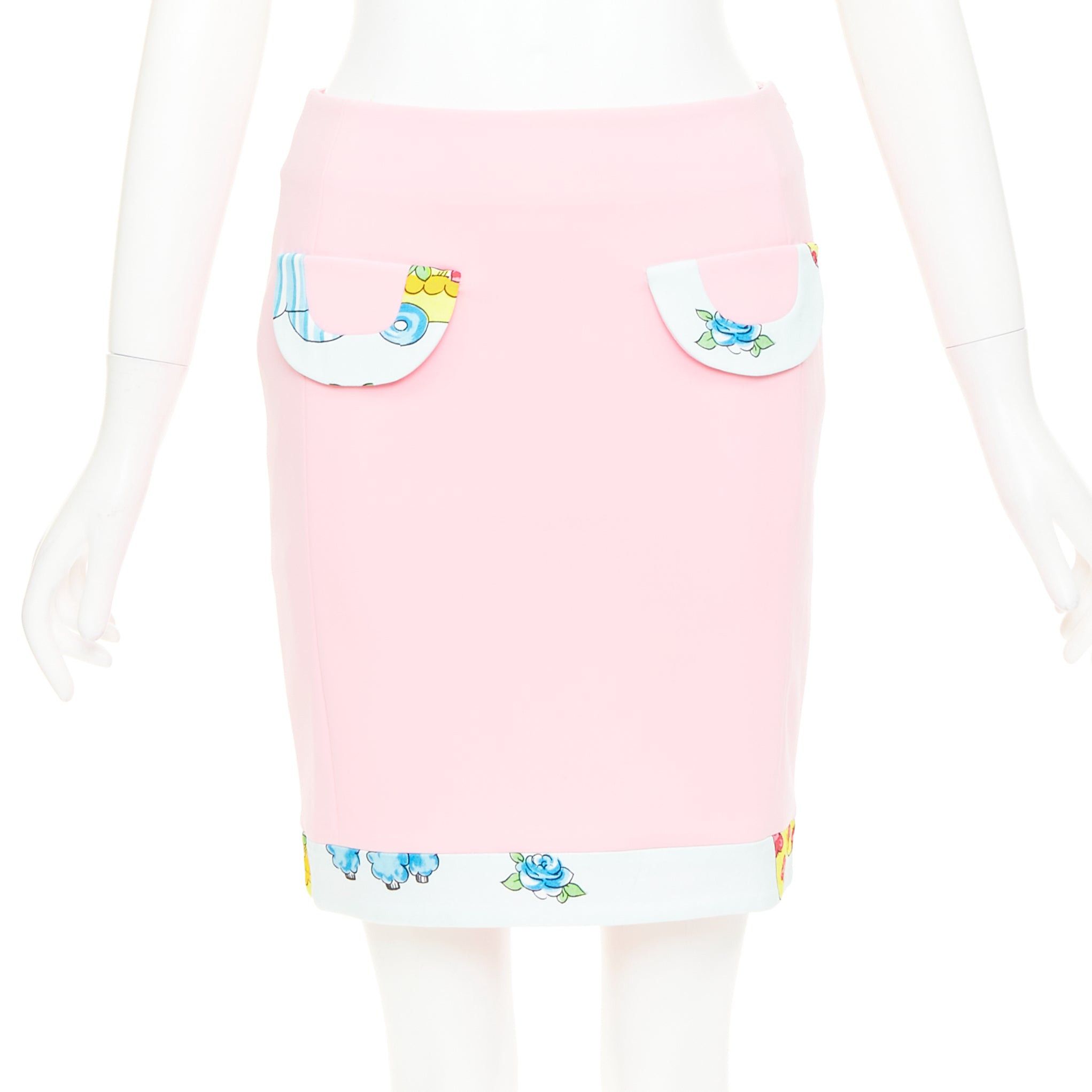 Moschino MOSCHINO COUTURE! 2022 Runway Calico Animals pink cream floral print trim mini skirt IT38 XS Size 26" / US 2 / IT 38 - 1 Thumbnail