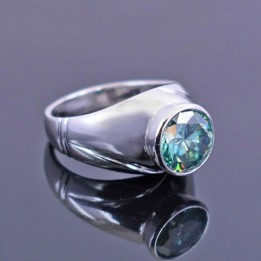 Handmade Hand Made Sterling Solitaire Blue Diamond Ring 3.90 Cts Size ONE SIZE - 5 Thumbnail
