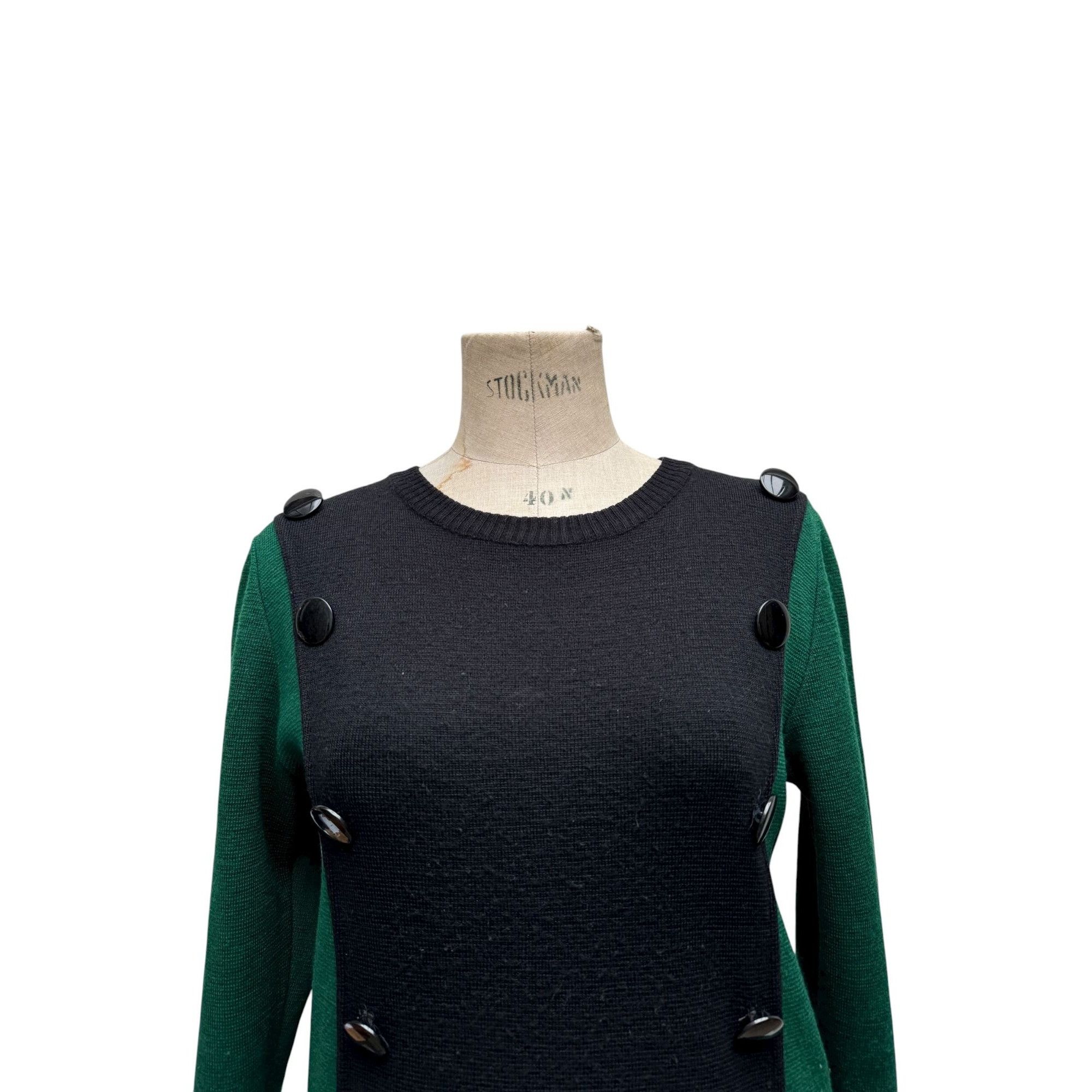 Yves Saint Laurent Vintage 1980s Wool Dress – Black & Green Size M / US 6-8 / IT 42-44 - 2 Thumbnail