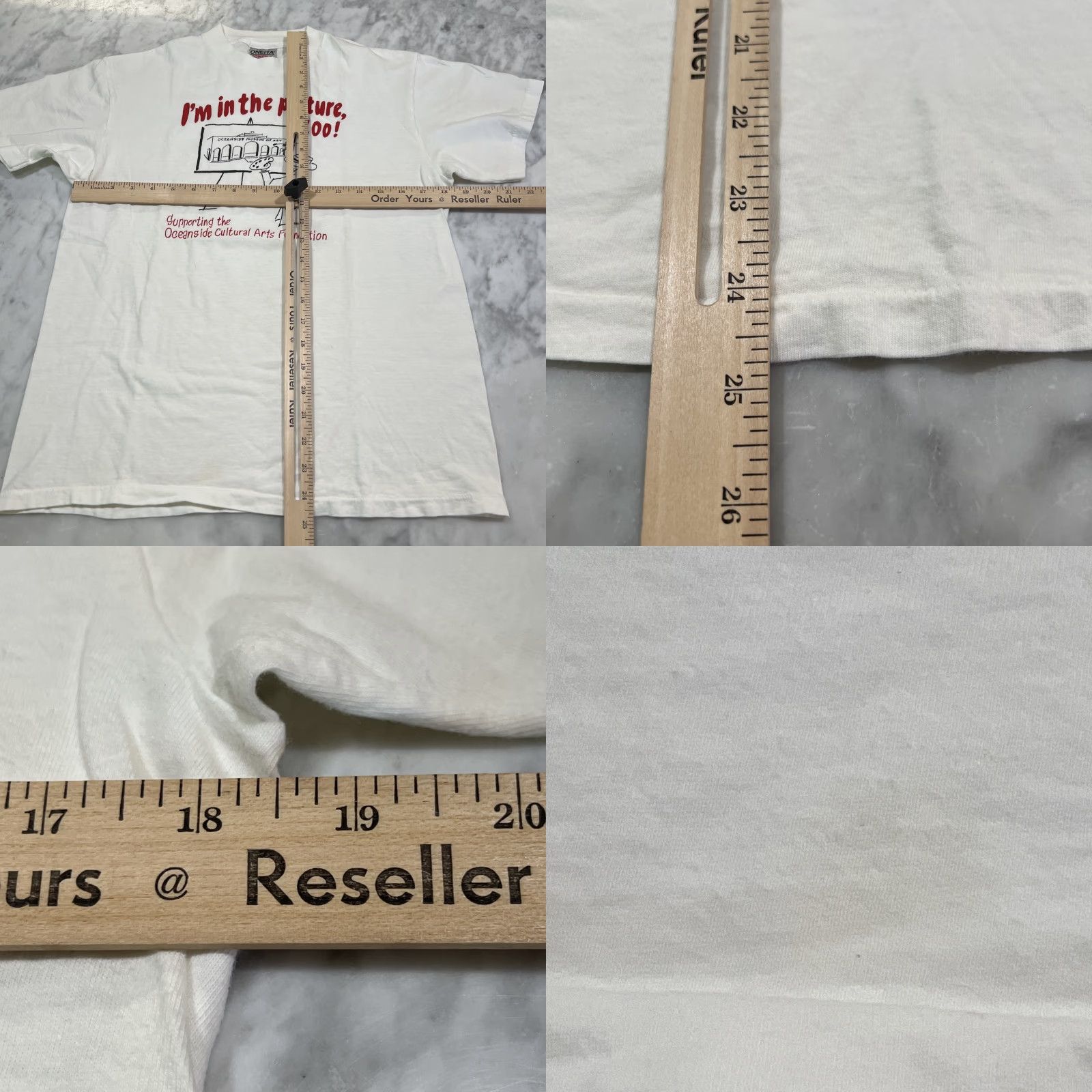 Vintage VINTAGE Oceanside Museum Arts Foundation T shirt Men’s M Single Stitch Oneita Shirt Mens White Cotton Graphic Print 1990s Art Theme Size US M / EU 48-50 / 2 - 9 Thumbnail