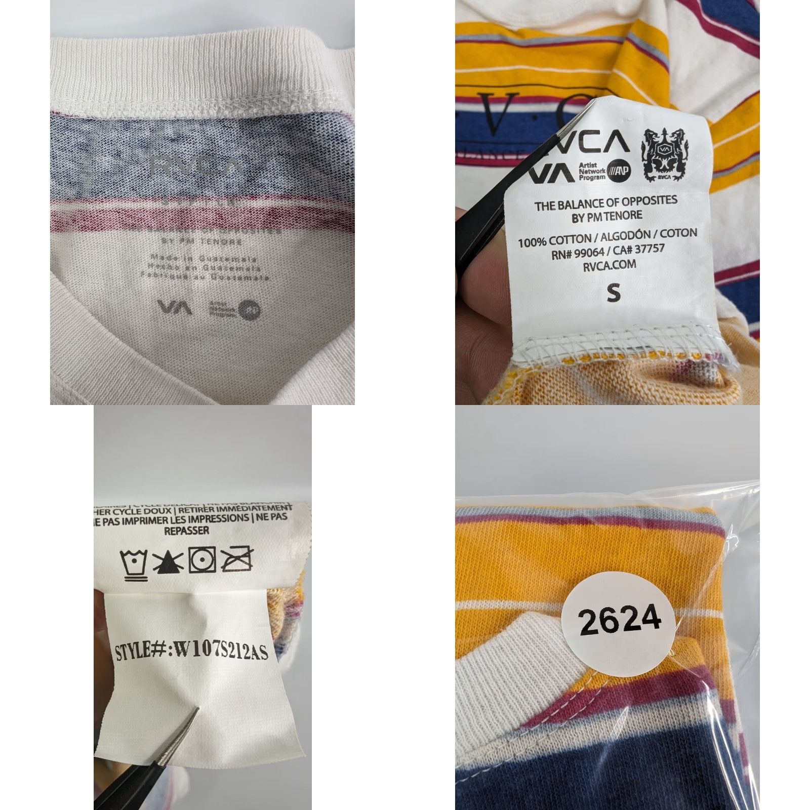 RVCA RVCA T-Shirt Womens Small Striped Multicolored Tee Casual Short Sleeve Crew Neck Pullover Size S / US 4 / IT 40 - 8 Thumbnail