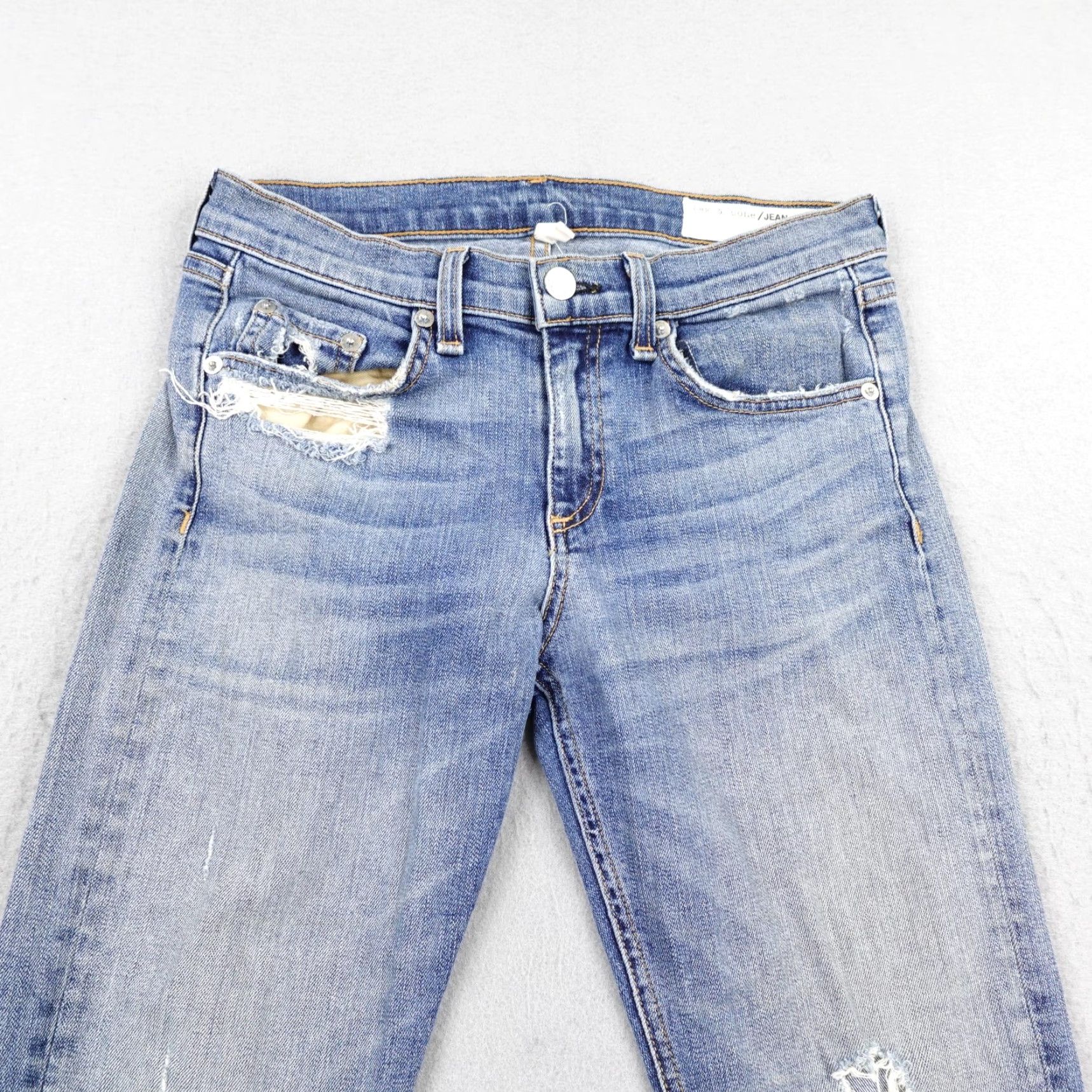 Rag & Bone Rag & Bone Jeans Womens 27 Blue Denim Distressed Skinny Commodore Raw Hem Flex Jeans Size 27" / US 4 / IT 40 - 2 Thumbnail