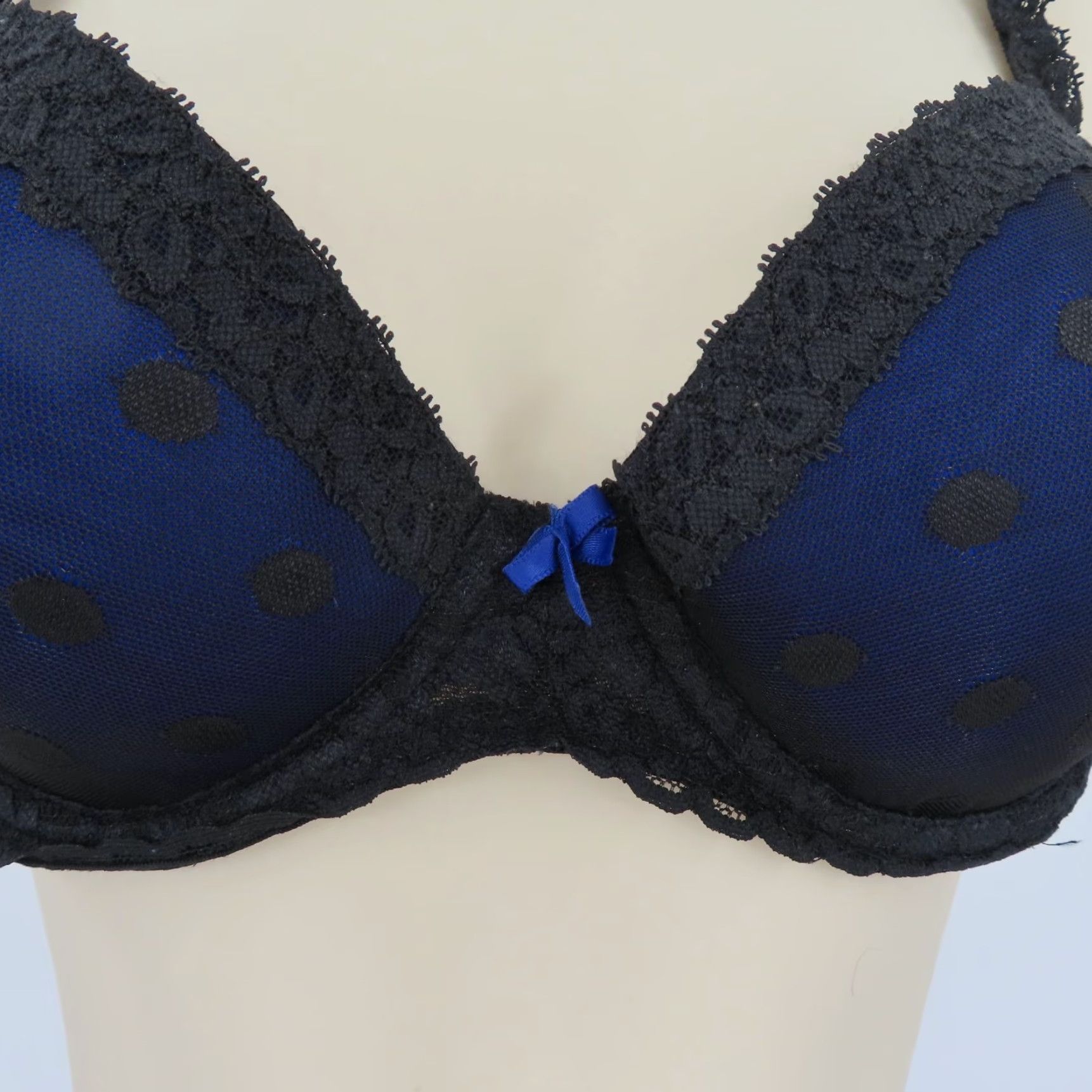 Victoria's Secret PINK Victoria's Secret Bra Demi Underwired Lace Wing 34C Black Polka Dot Dotted Wired Adjustable Straps 34 Cup C Women) Size ONE SIZE - 3 Thumbnail