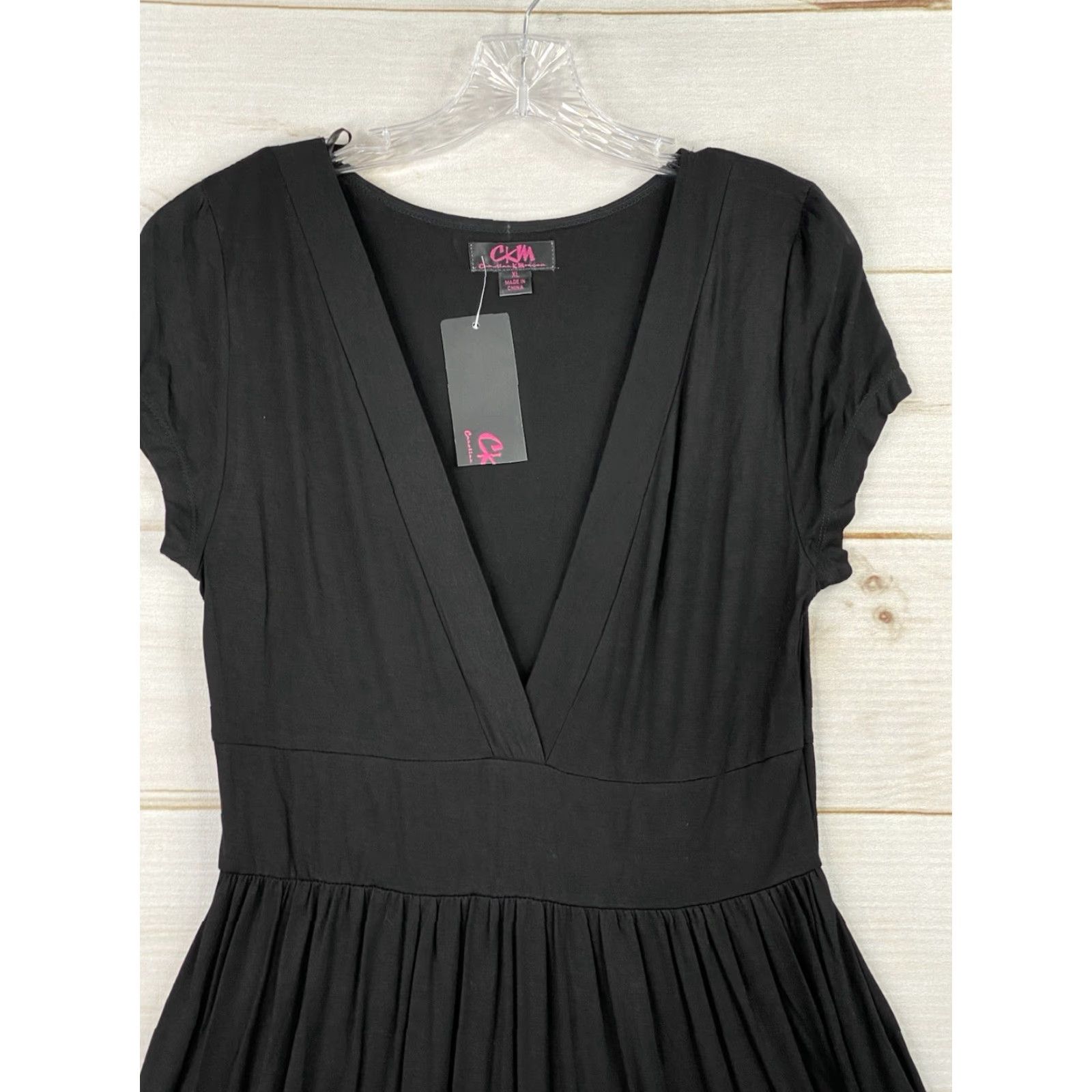 Vintage VINTAGE Caroline Morgan CKM Dress XL Black Deep V Neck Knit Cruise Beach Swing ALine NWT Size XL / US 12-14 / IT 48-50 - 2 Thumbnail