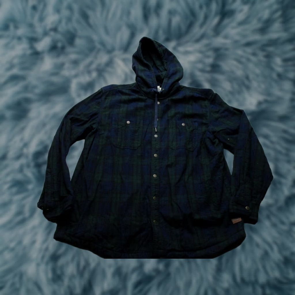 Vintage LL Bean Green Plaid Hooded Flannel Shirt Coat Jacket Mens XL Snap Size US XL / EU 56 / 4 - 1 Thumbnail
