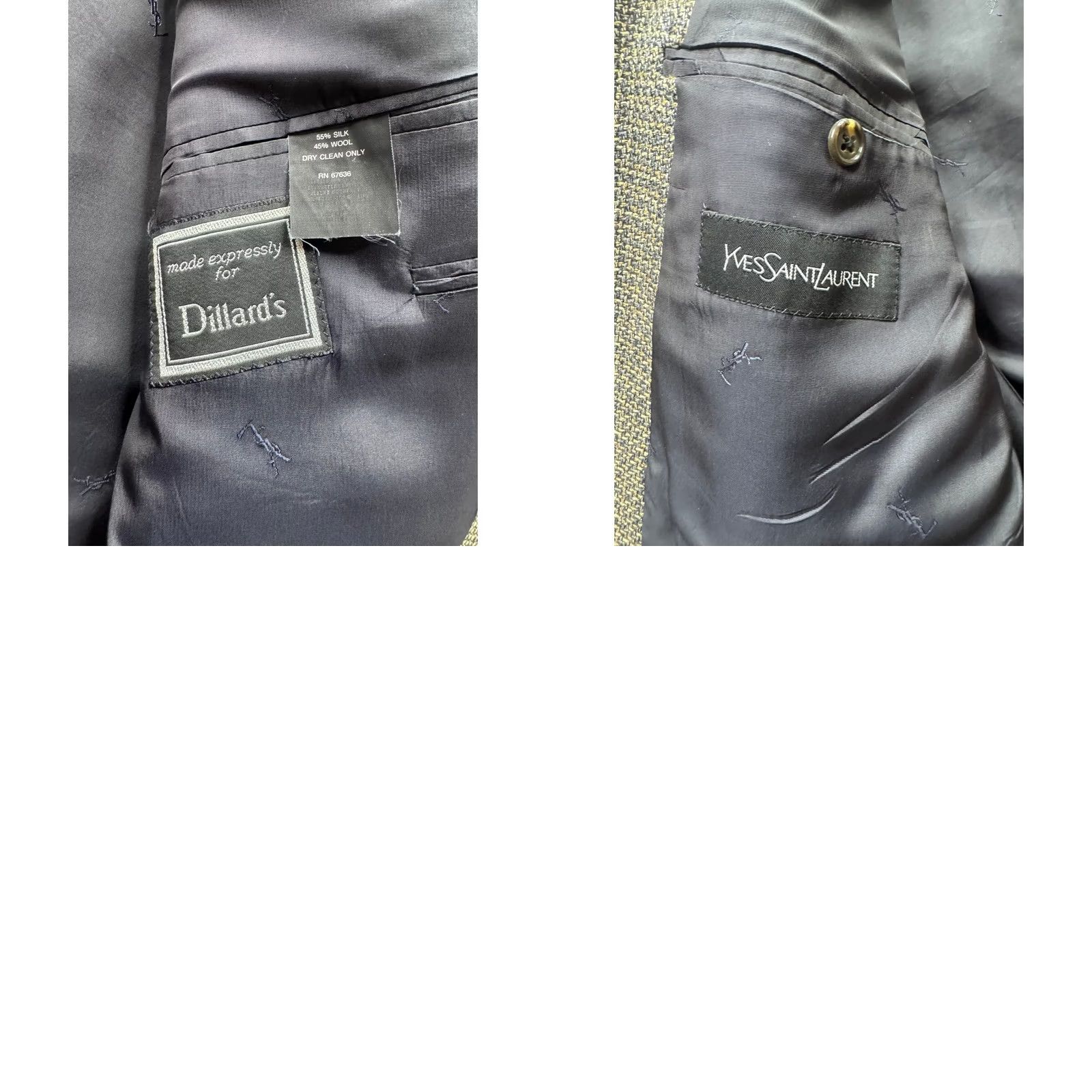 Yves Saint Laurent VINTAGE Yves Saint Laurent Blazer Men Wool Silk Blend Tweed Geometric Notch Lapel Notch Single-Breasted Two-Button 43 Chest Regular Fit Brown Size 42R - 9 Thumbnail