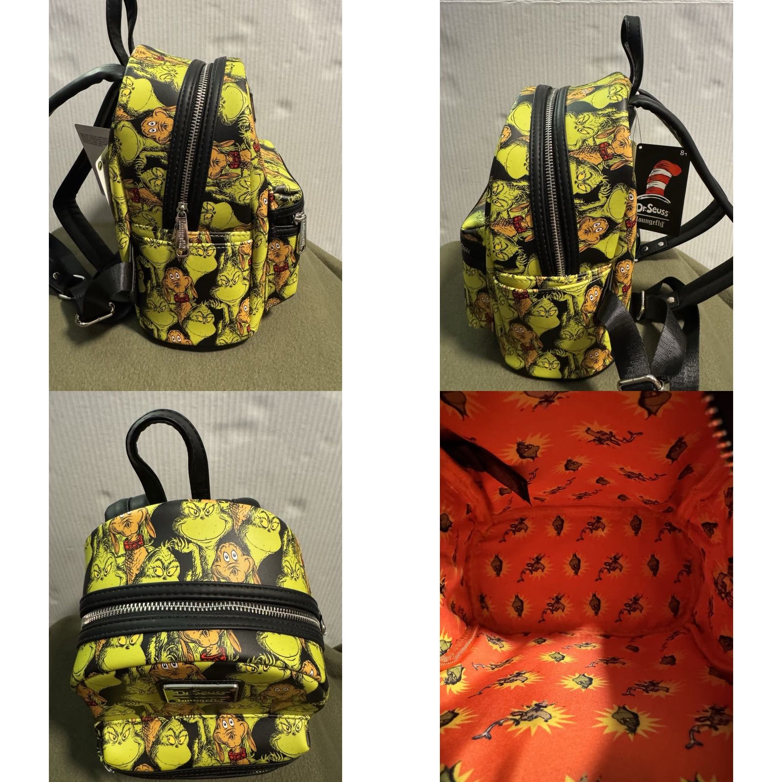 Vintage Loungefly Dr. Seuss The Grinch & Max Sketch Mini Backpack AOP Green NWT RARE Size ONE SIZE - 8 Thumbnail
