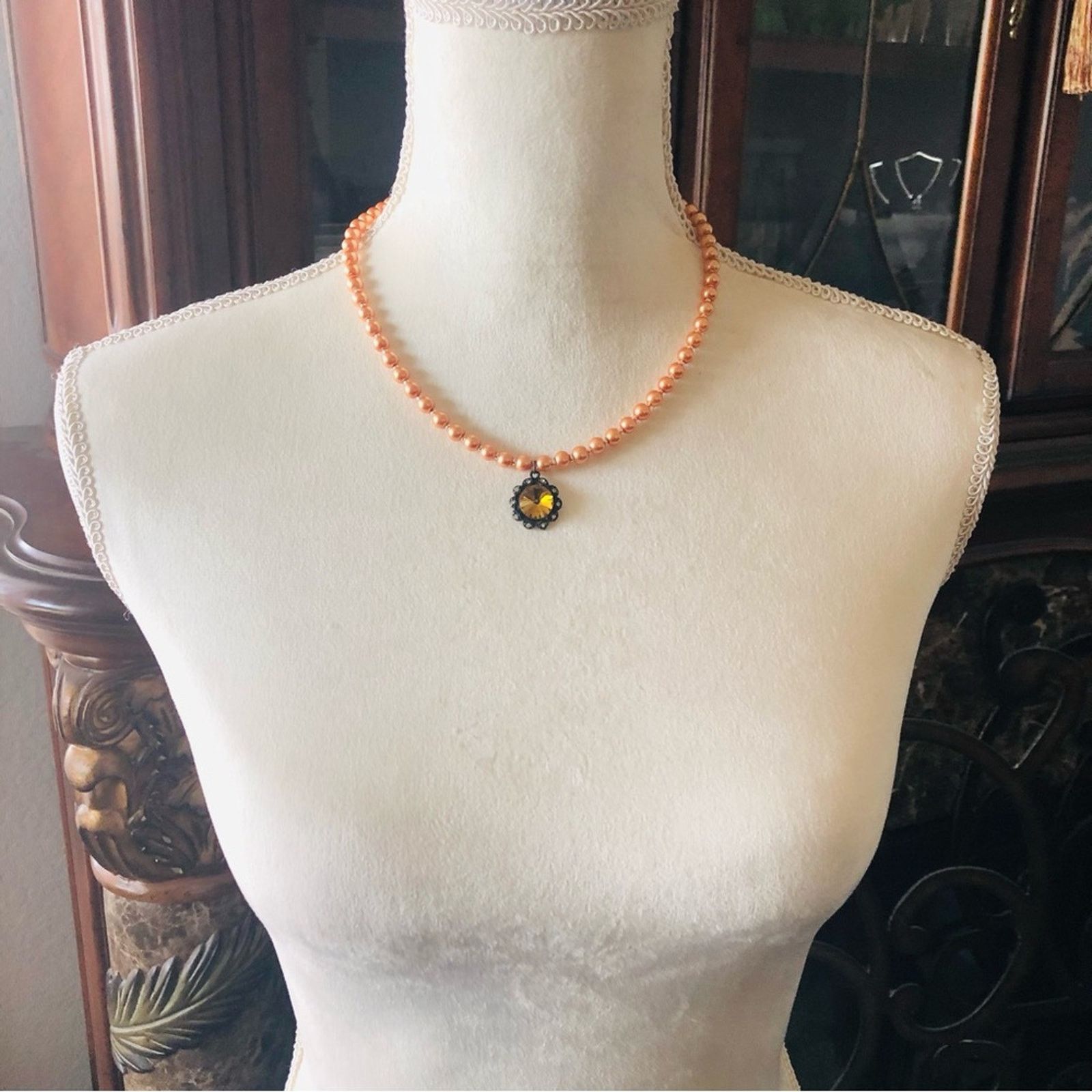 Handmade Handcrafted repurpose amber rivoli halo Pearl necklace Size ONE SIZE - 5 Thumbnail