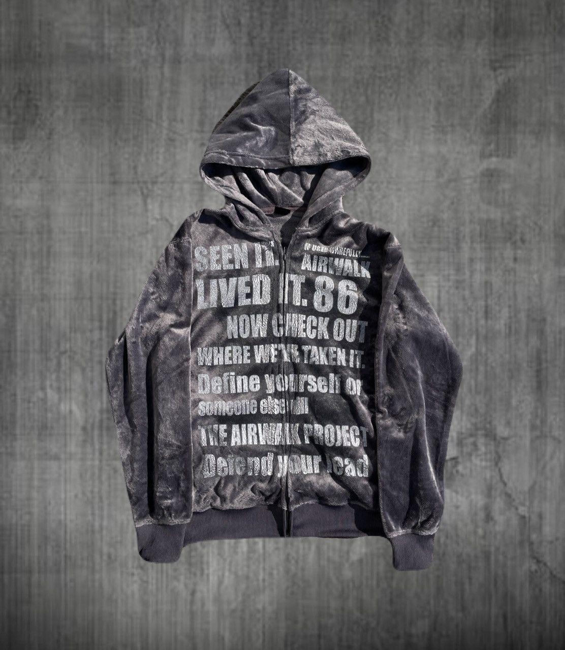 2000s Japanese archive Vkei Poem Velour Zip-up Hoodie Y2K
