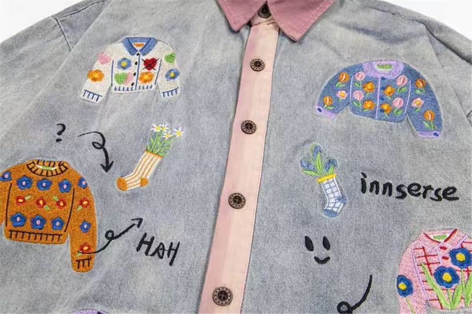 Japanese Brand Washed Printed Summer Hawaiian Vintage Denim Shirt Blouse Size US L / EU 52-54 / 3 - 5 Thumbnail