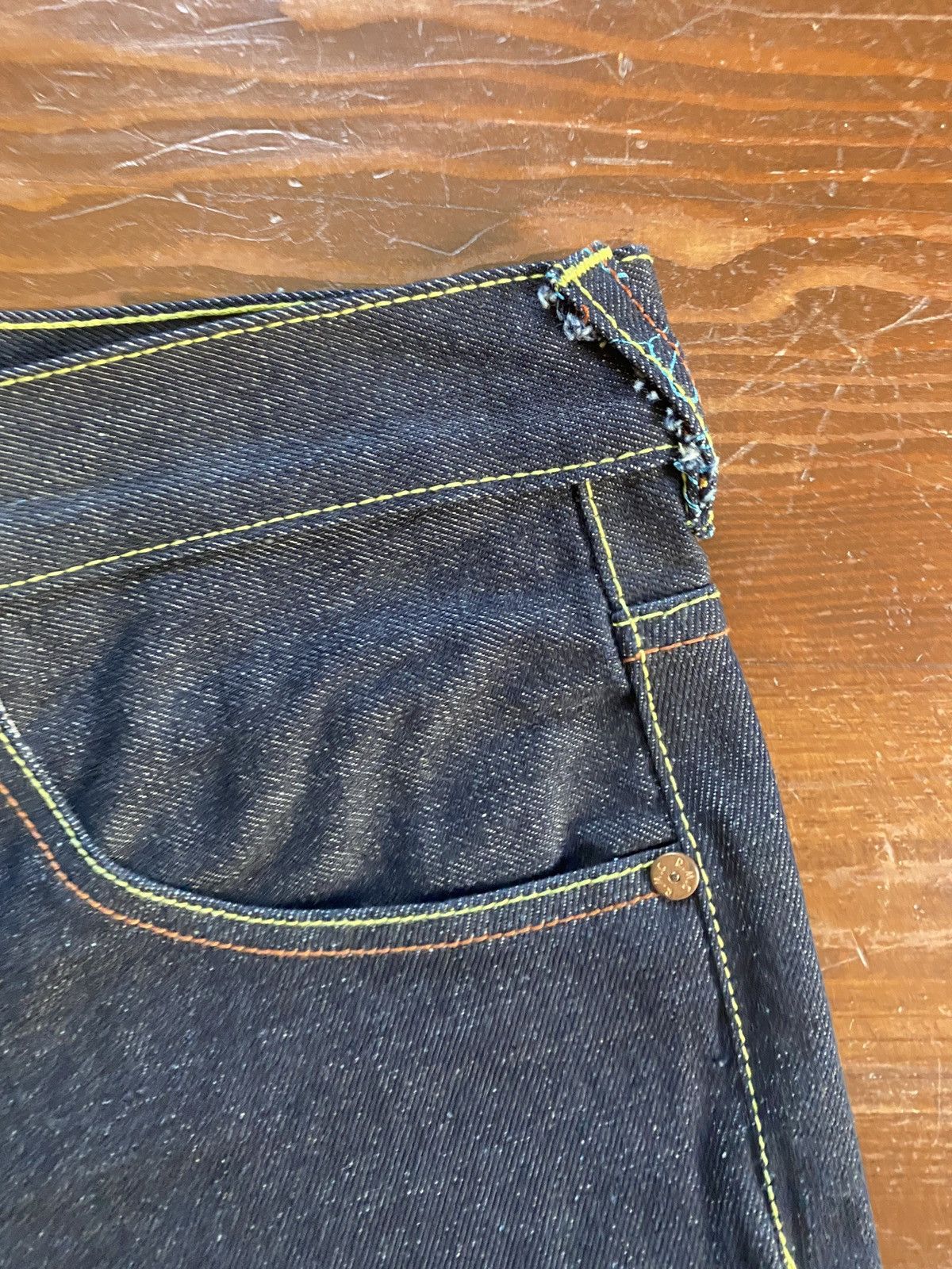 RMC Jeans Red Monkey Company Embroider Wide Denim Jean Short Selvedge Size US 37 - 11 Thumbnail