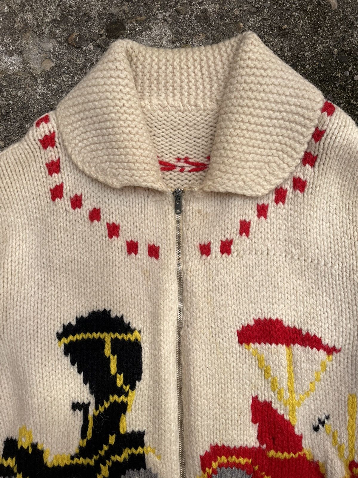 Handmade × Vintage VTG 1950’s Hand Knit Model T Car Wool Cowichan Sweater Size US XL / EU 56 / 4 - 5 Thumbnail