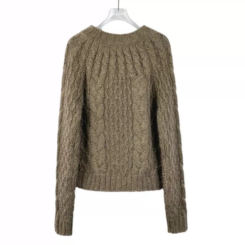 Saint Laurent Paris Saint Laurent Dark brown gold mohair twist crewneck long-sl Size US M / EU 48-50 / 2 - 2 Thumbnail