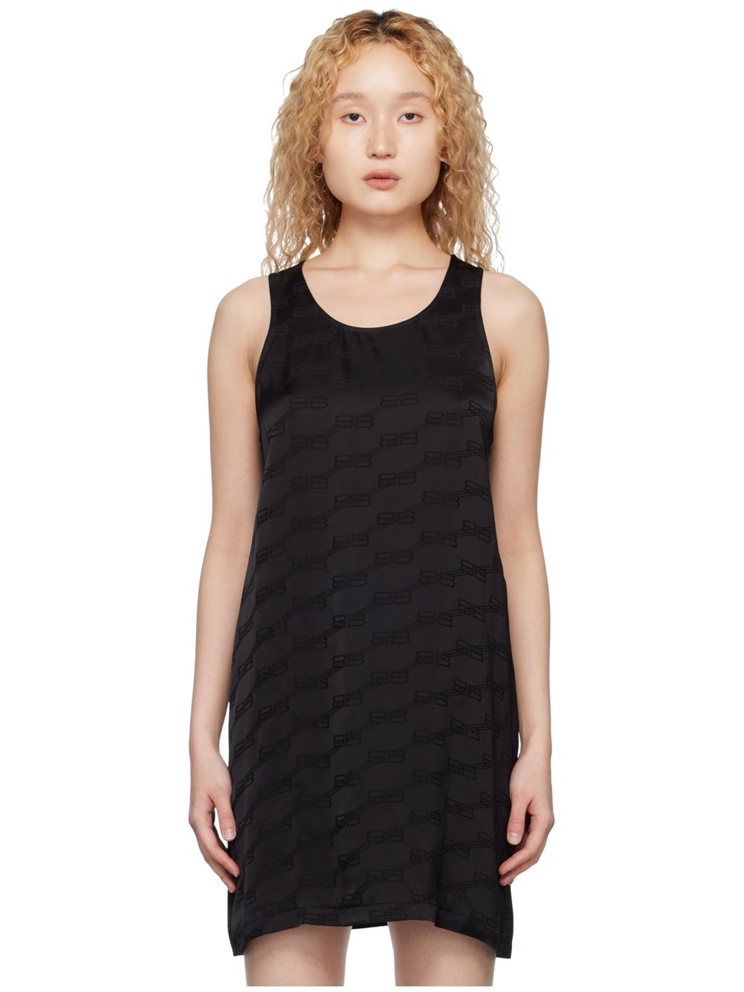 Balenciaga o1y0625 Logo Sleeveless Mini Dress in Black Size S / US 4 / IT 40 - 1 Thumbnail