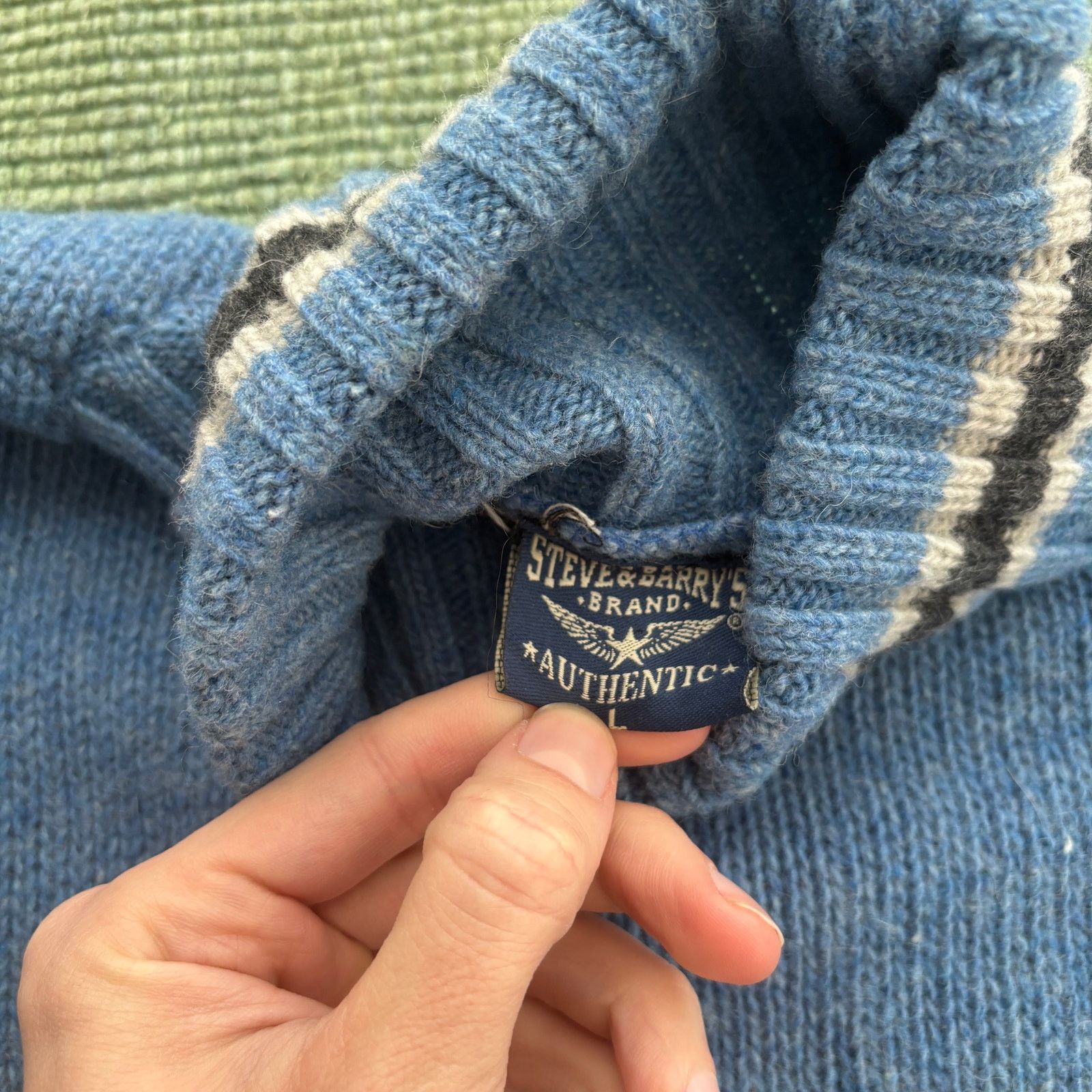 Vintage Vintage 1990s blue single stripe wool turtleneck sweater Size US XL / EU 56 / 4 - 5 Thumbnail