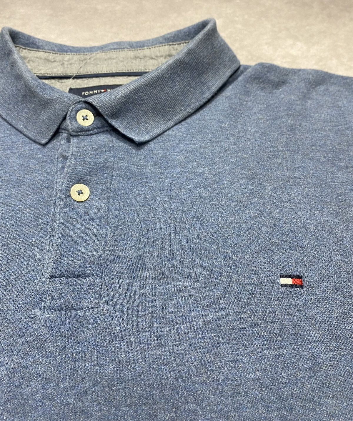 Tommy Hilfiger Vintage Tommy Hilfiger Faded Indigo Heather Polo Shirt Size US XL / EU 56 / 4 - 2 Thumbnail
