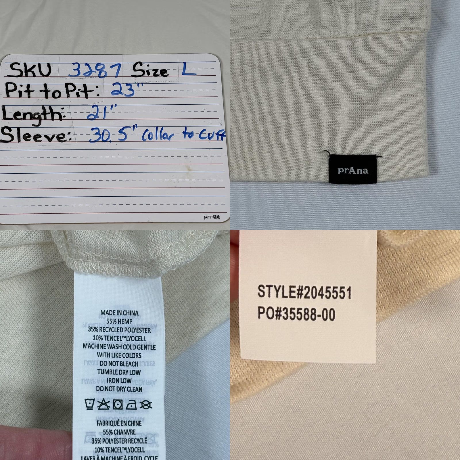 Prana prAna Milani LS Shirt V Neck Raglan Lightweight Hemp Blend White Large T-Shirt Womens Mensional Bohemian Autumn Spring Summer Top Shirt Mens Womens Size L / US 10 / IT 46 - 8 Thumbnail