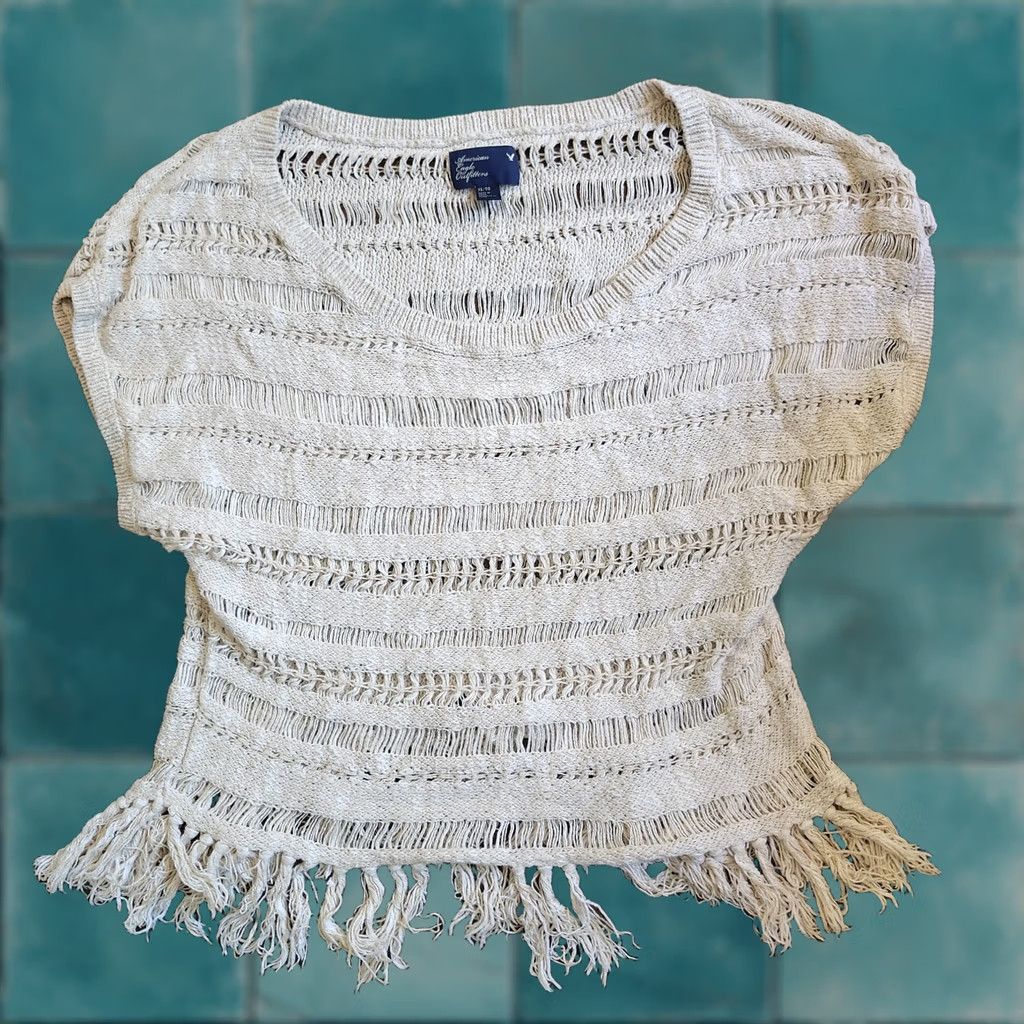 American Eagle Outfitters American Eagle Outfitters Top Womens XL Beige Women Junior Crochet With Fringe Size Size XL / US 12-14 / IT 48-50 - 1 Thumbnail