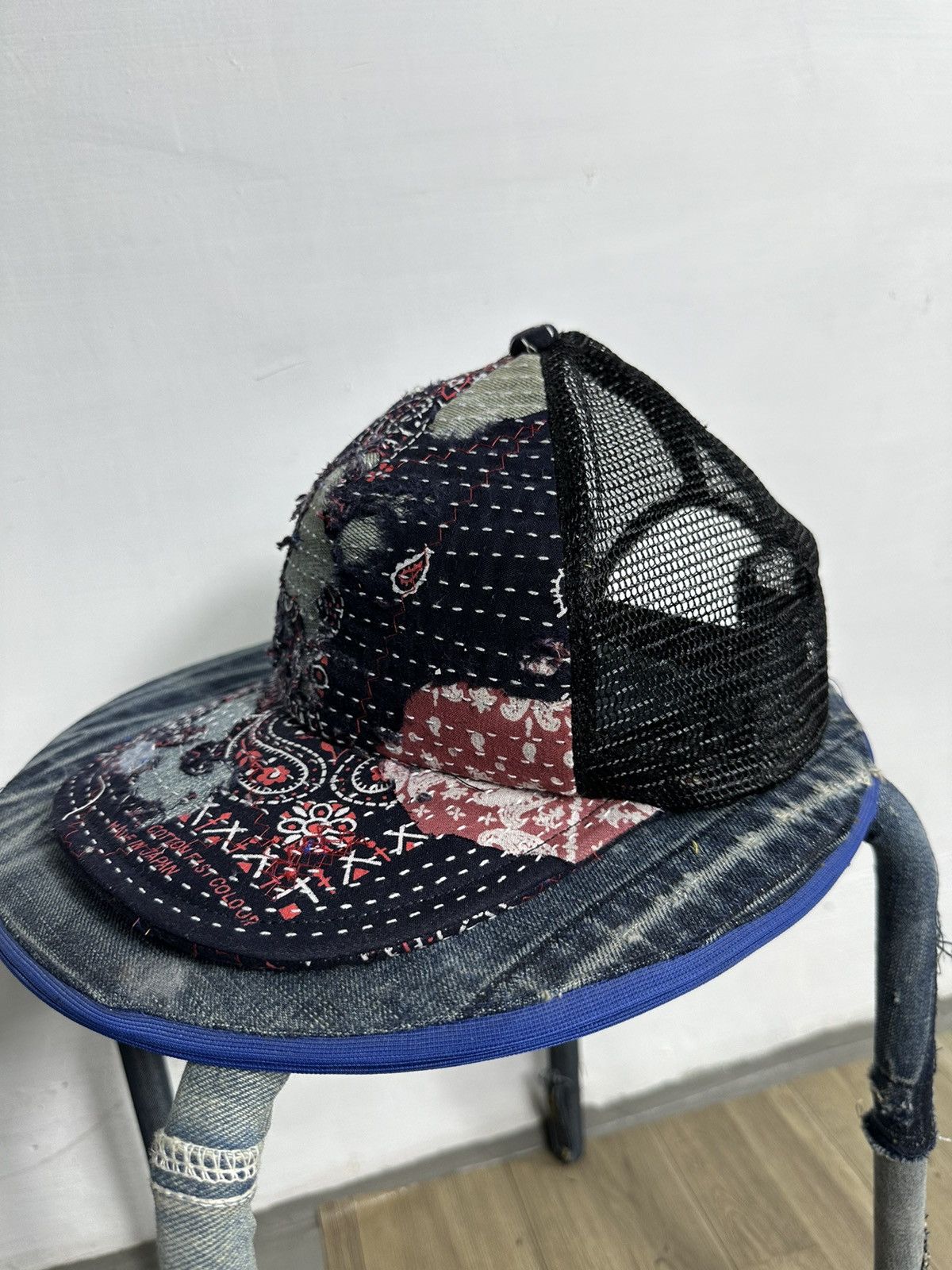 Handmade Custom Made Distressed Paisley Patchwork Boro Trucker hats Size ONE SIZE - 6 Thumbnail