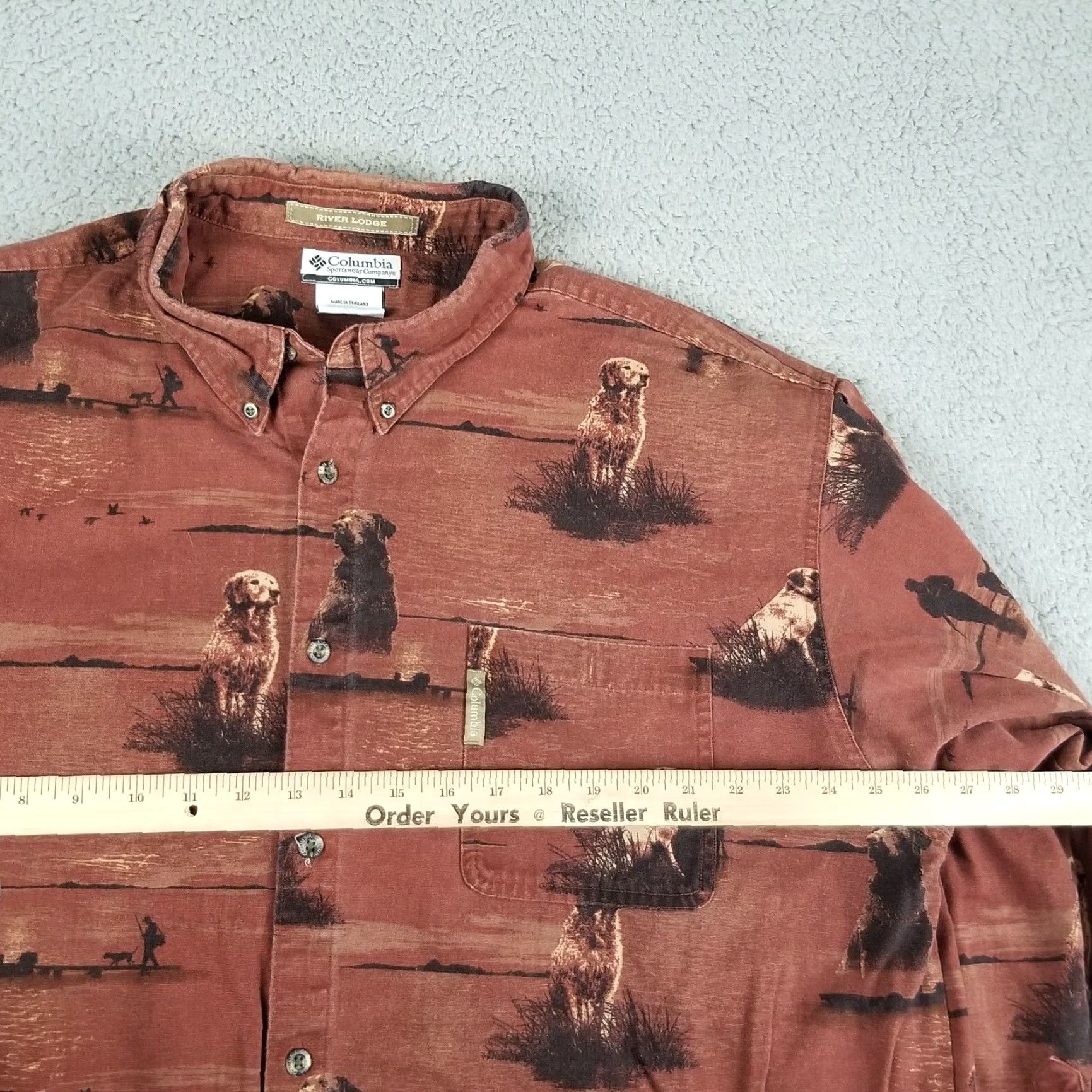 Vintage Columbia River Lodge AOP Button Shirt Dog Print Brown Mens 2XB Big Flannel Shirt 2XB Mens Size US XXL / EU 58 / 5 - 5 Thumbnail