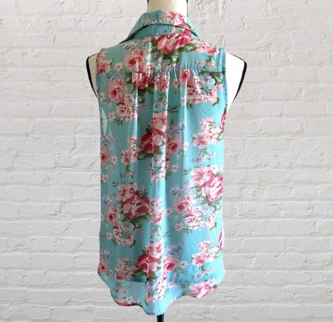Other WET SEAL FLORAL SLEEVELESS BUTTON UP BLOUSE TANK TOP Size L / US 10 / IT 46 - 9 Thumbnail