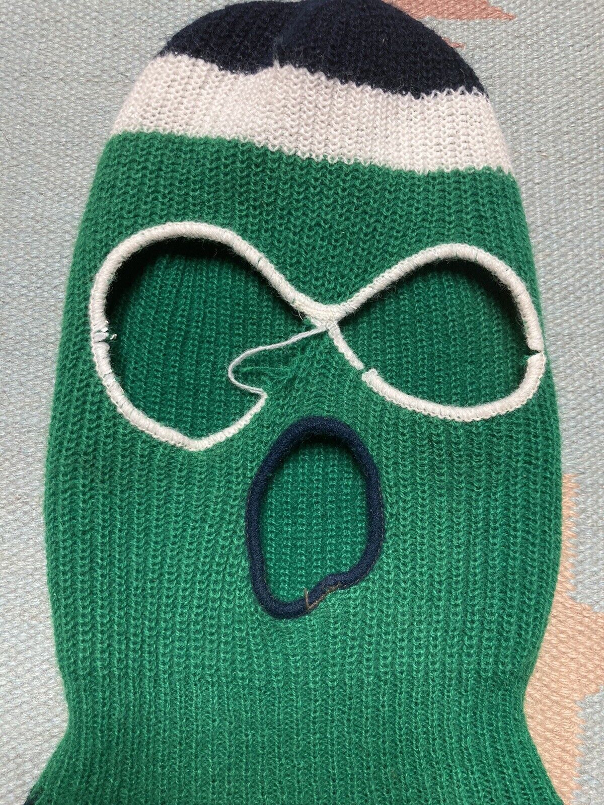 Vintage Ski Mask 3 Hole Robber Knit Balaclava Full Face Beanie 70s Size ONE SIZE - 3 Thumbnail