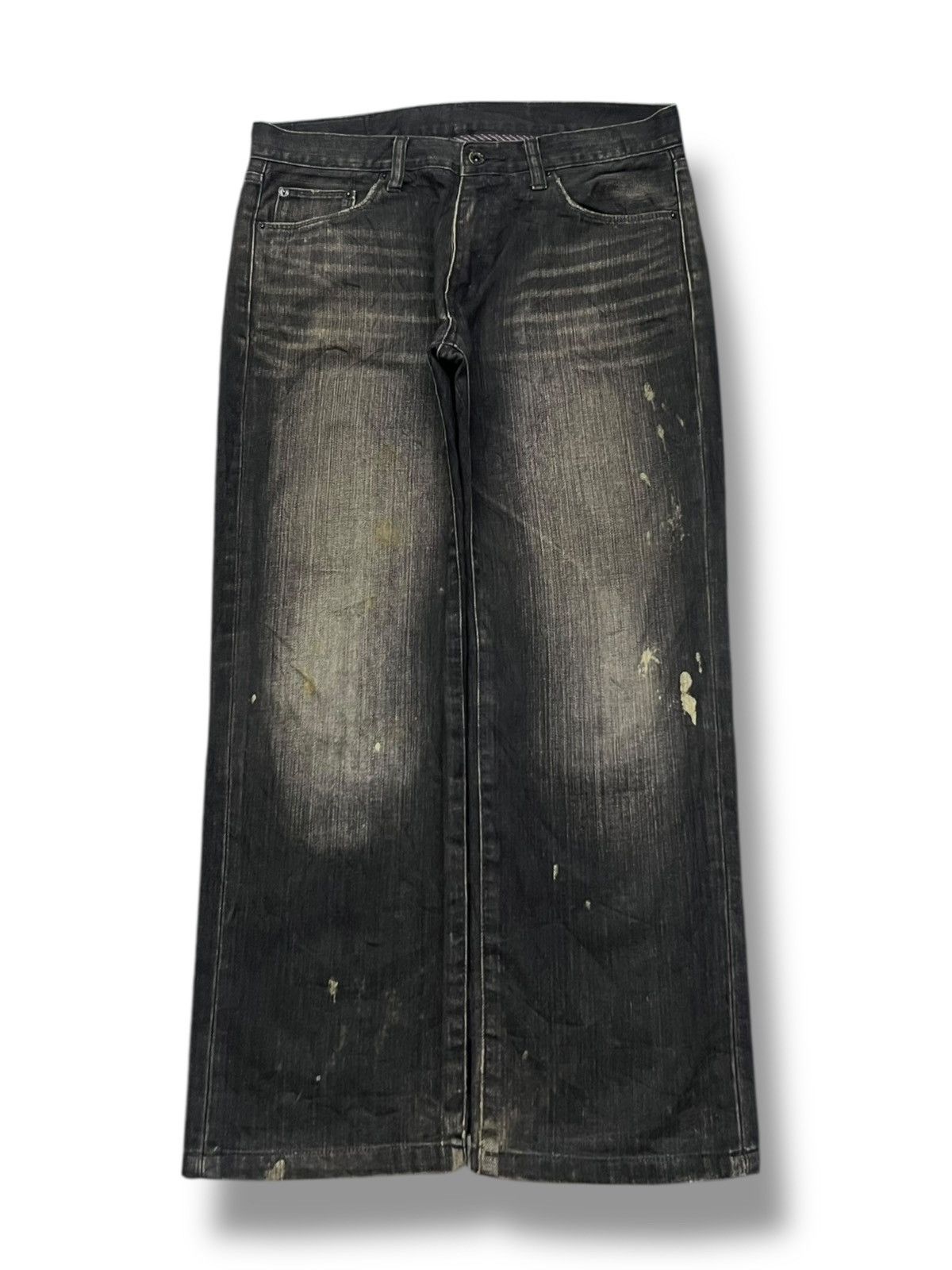 Uniqlo Vintage 00s Uniqlo S-001 - Faded Black Wash,Distressed Denim Size US 33 - 2 Thumbnail