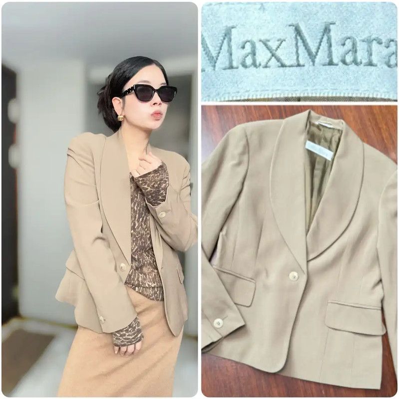 Max Mara MaxMara Beige Wool Blazer Cardigan 0089 Size ONE SIZE - 1 Thumbnail