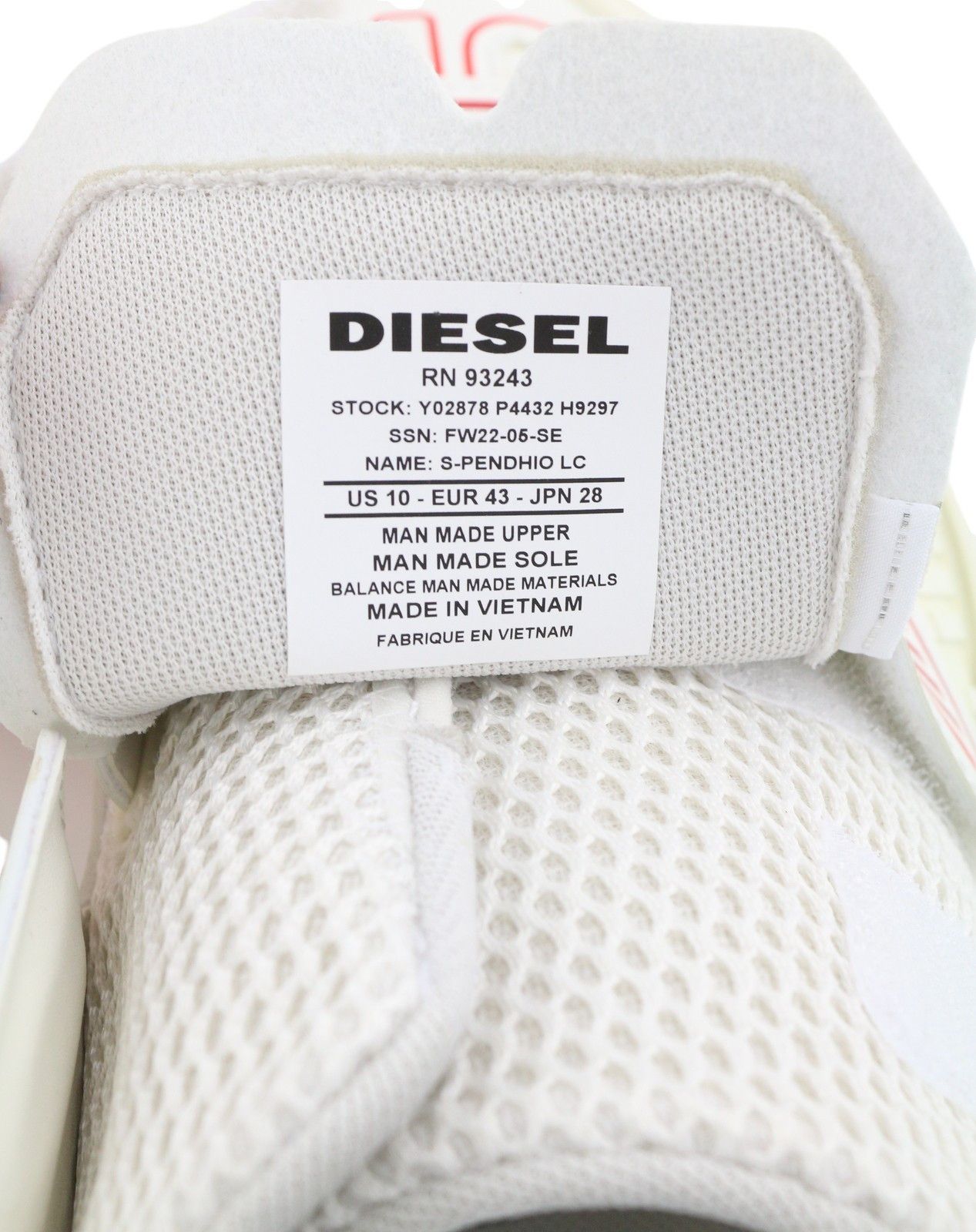 Diesel S-PENDHIO LC EU43 White Almond Toe Pull On Low Top 40864 Size US 10 / EU 43 - 11 Thumbnail