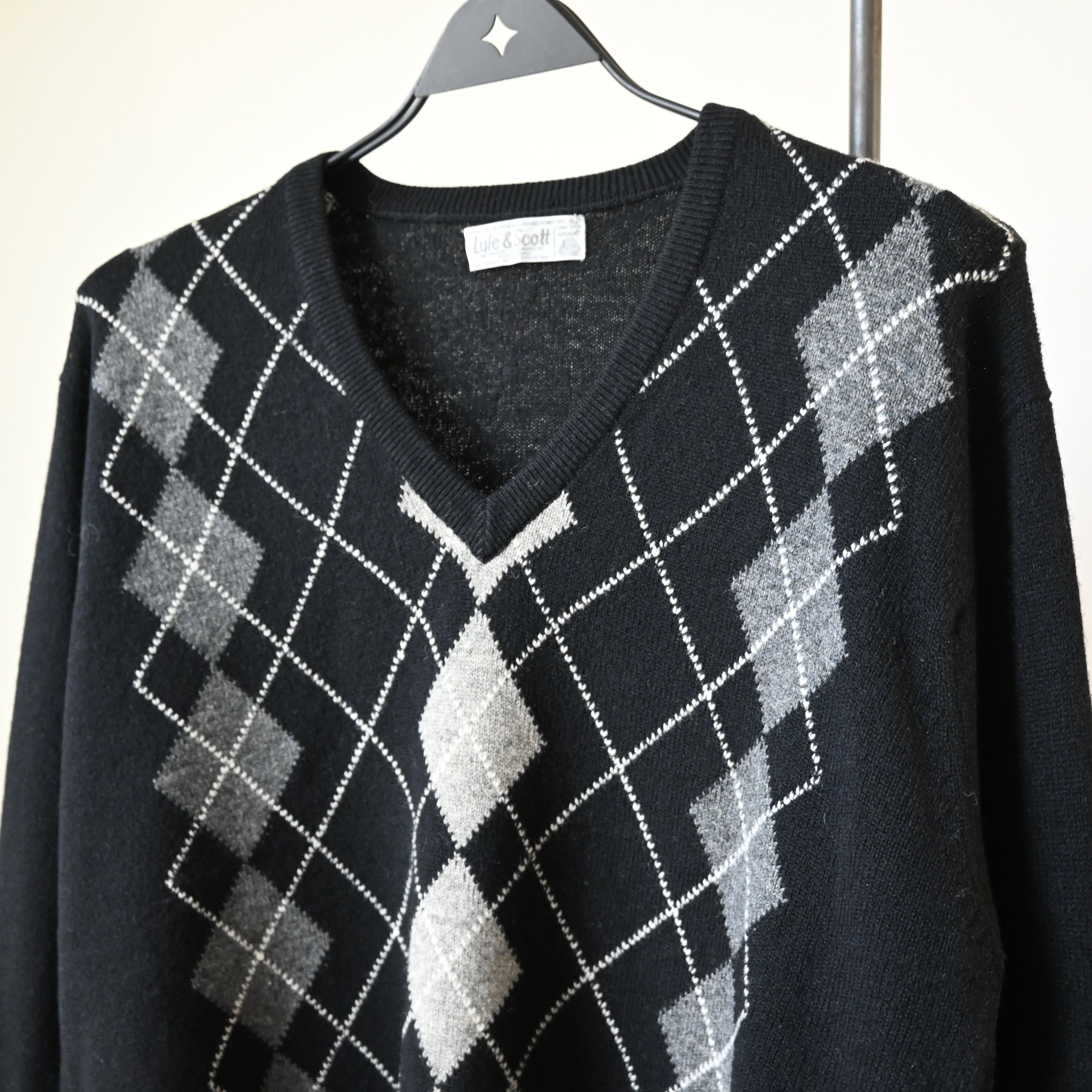 Lyle & Scott VTG Lyle&Scott monochrome argyle sweater, made in Scotland Size US M / EU 48-50 / 2 - 6 Thumbnail