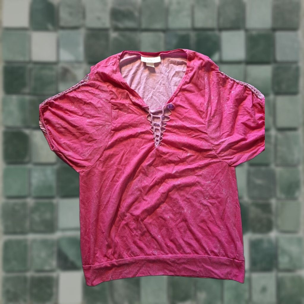 Vintage Belle du Jour Shirt Womens L Pink Short Sleeve Casual Pullover Solid Vintage No Size 36" / US 14 / IT 50 - 1 Thumbnail