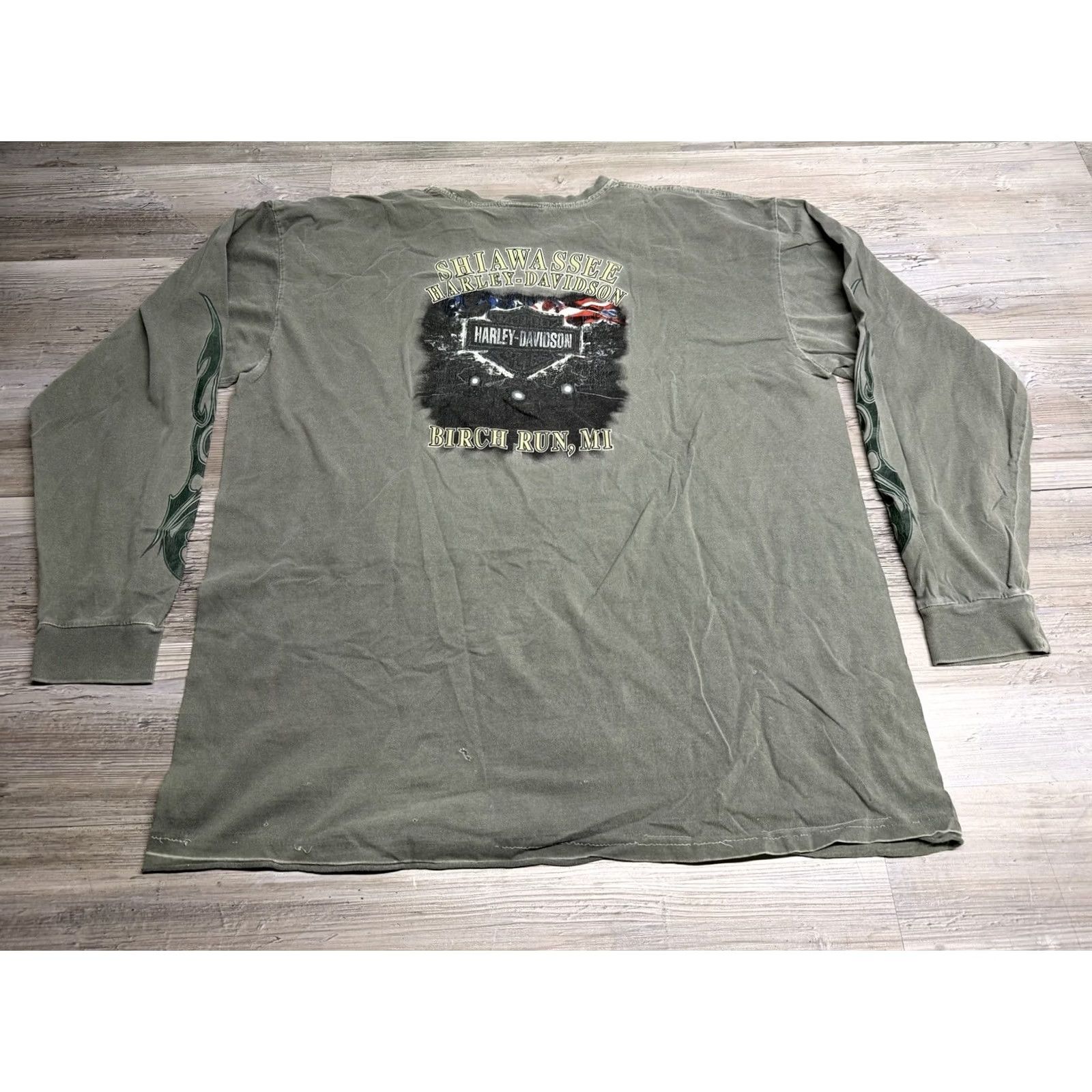 Harley Davidson VINTAGE Harley-Davidson T-Shirt Long Sleeve Adult XL Gray Birch Run Michigan Tribal Hits Size US XL / EU 56 / 4 - 3 Thumbnail