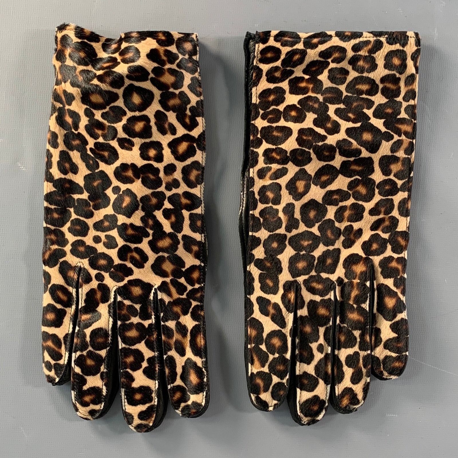 Burberry Prorsum BURBERRY PRORSUM Brown & Black Animal Print Calf Hair Gloves Size ONE SIZE - 1 Thumbnail
