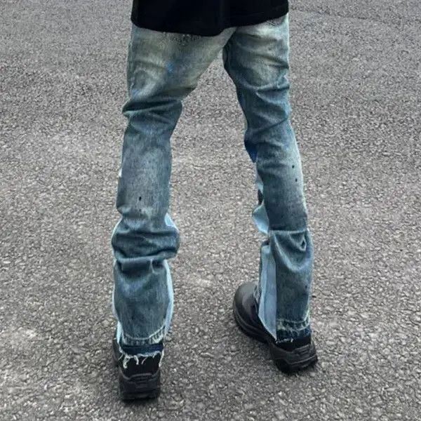 Japanese Brand High Street Retro Ink Splash Patchwork Ripped Jeans Size US 32 / EU 48 - 2 Thumbnail