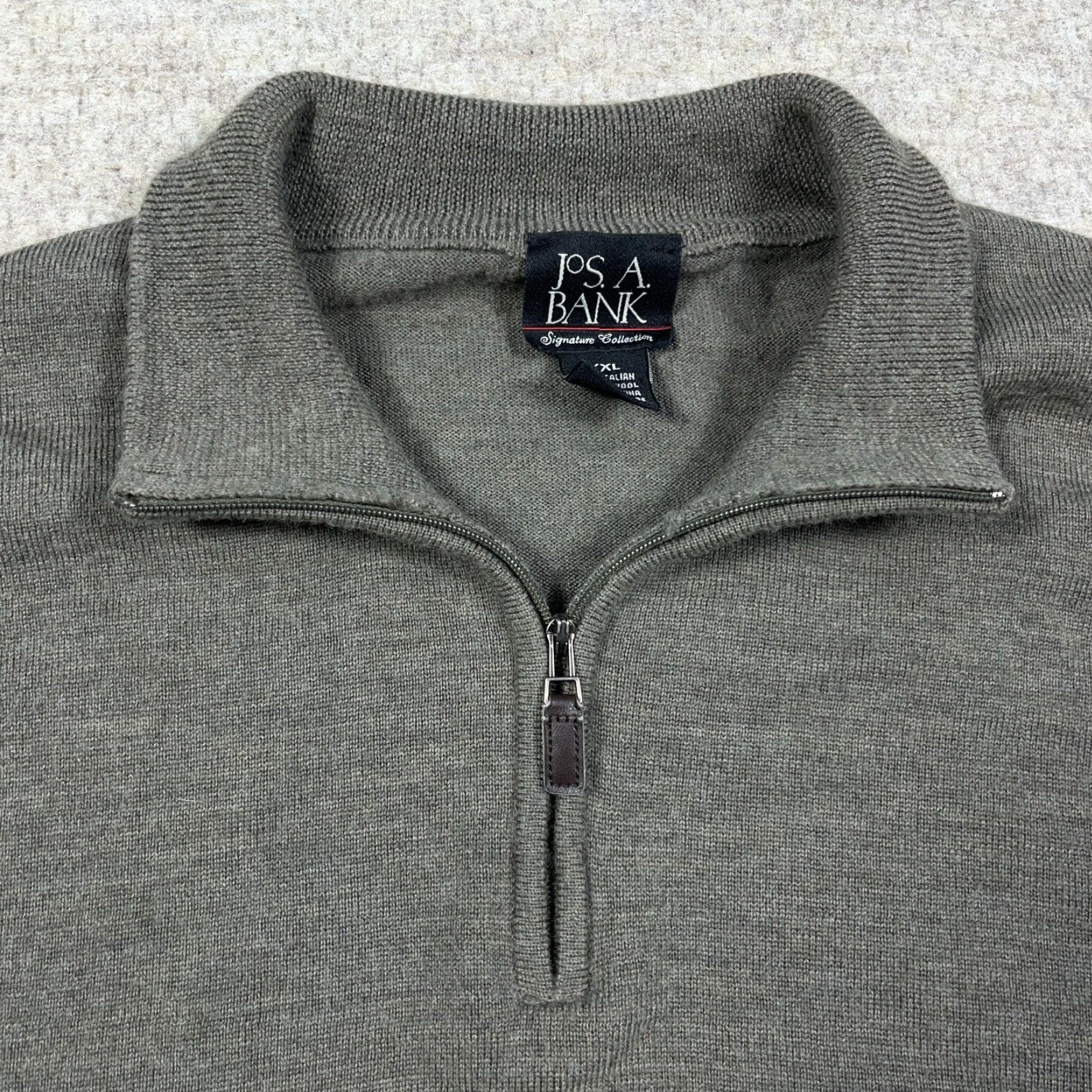Jos. A. Bank Jos A Bank Sweater Men's 2XL Olive Green Merino Wool Pullover 1/4 Zip Knit Solid Long Sleeve Mock Neck Casual Business Travel Size US XXL / EU 58 / 5 - 2 Thumbnail
