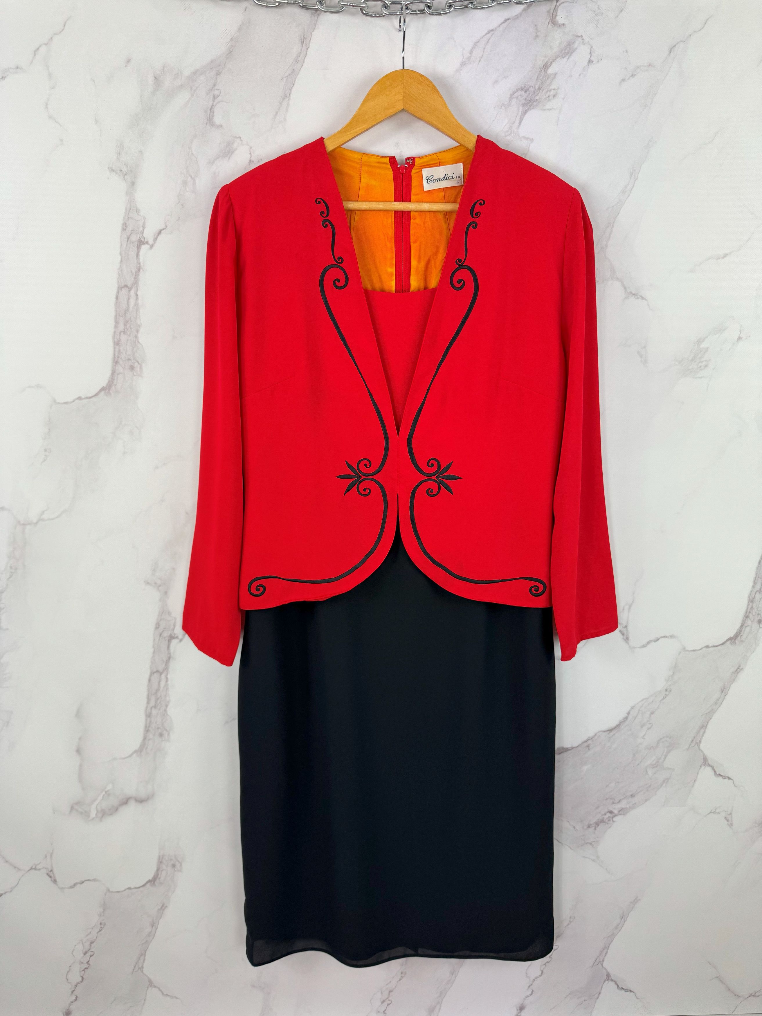 Vintage Condici Red & Black Elegant Two-Piece Dress Suit 18, Women’s (