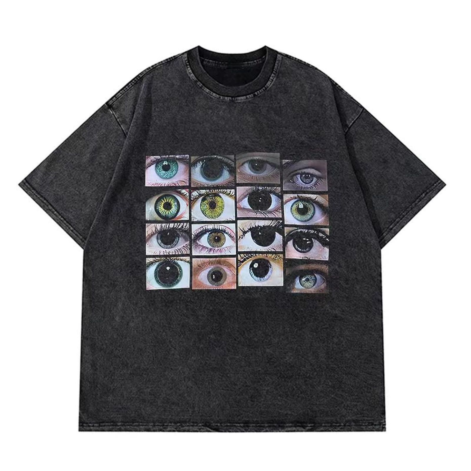 Vintage Black Bleached Graphic Eye Print T-Shirt Size US L / EU 52-54 / 3 - 1 Thumbnail