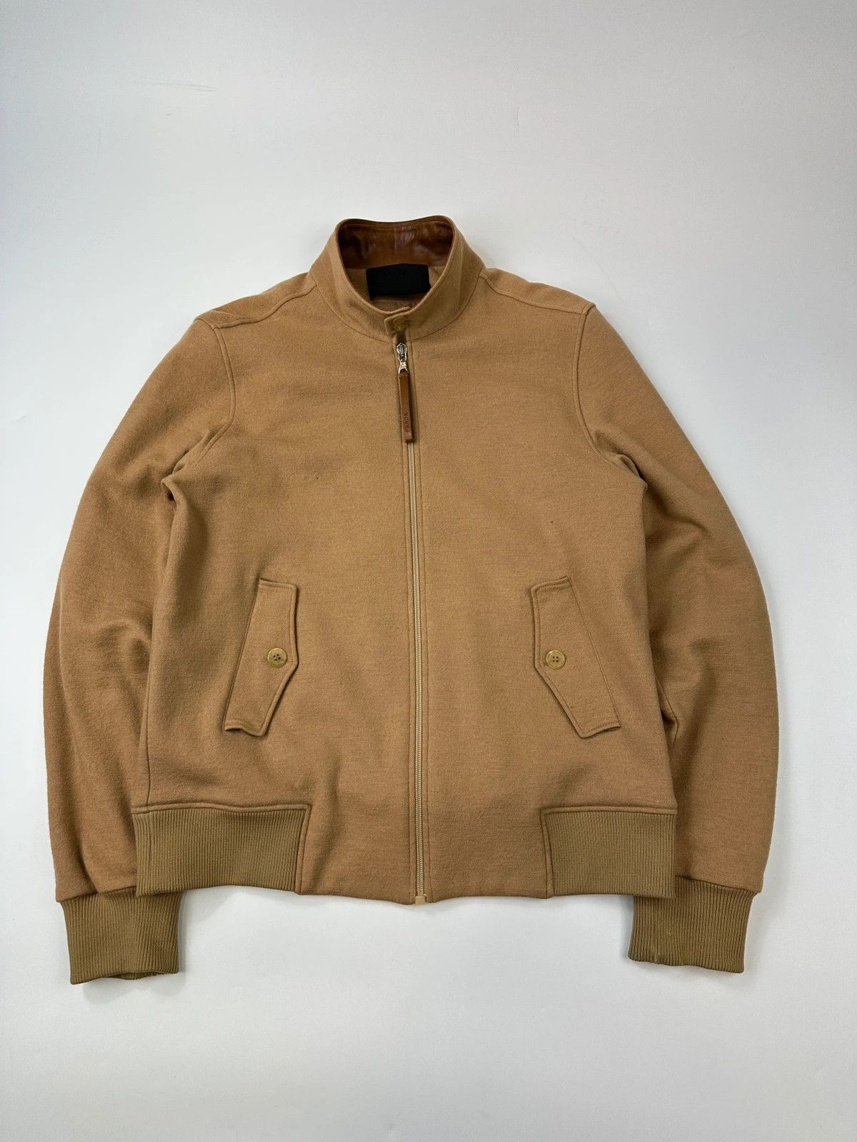 Prada Milano FW2000 Beige Brown Wool & Leather Bomber Jacket