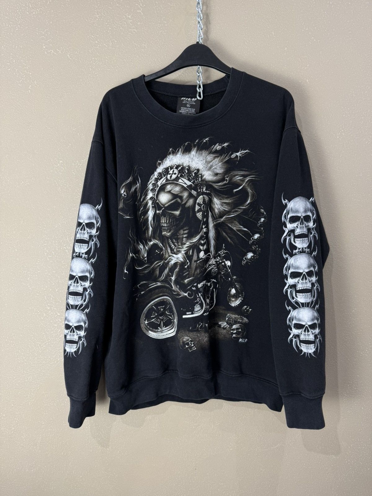 Vintage Vintage 1990 Crewneck Sweatshirt Wild Gear skull + moto Size US XL / EU 56 / 4 - 1 Thumbnail