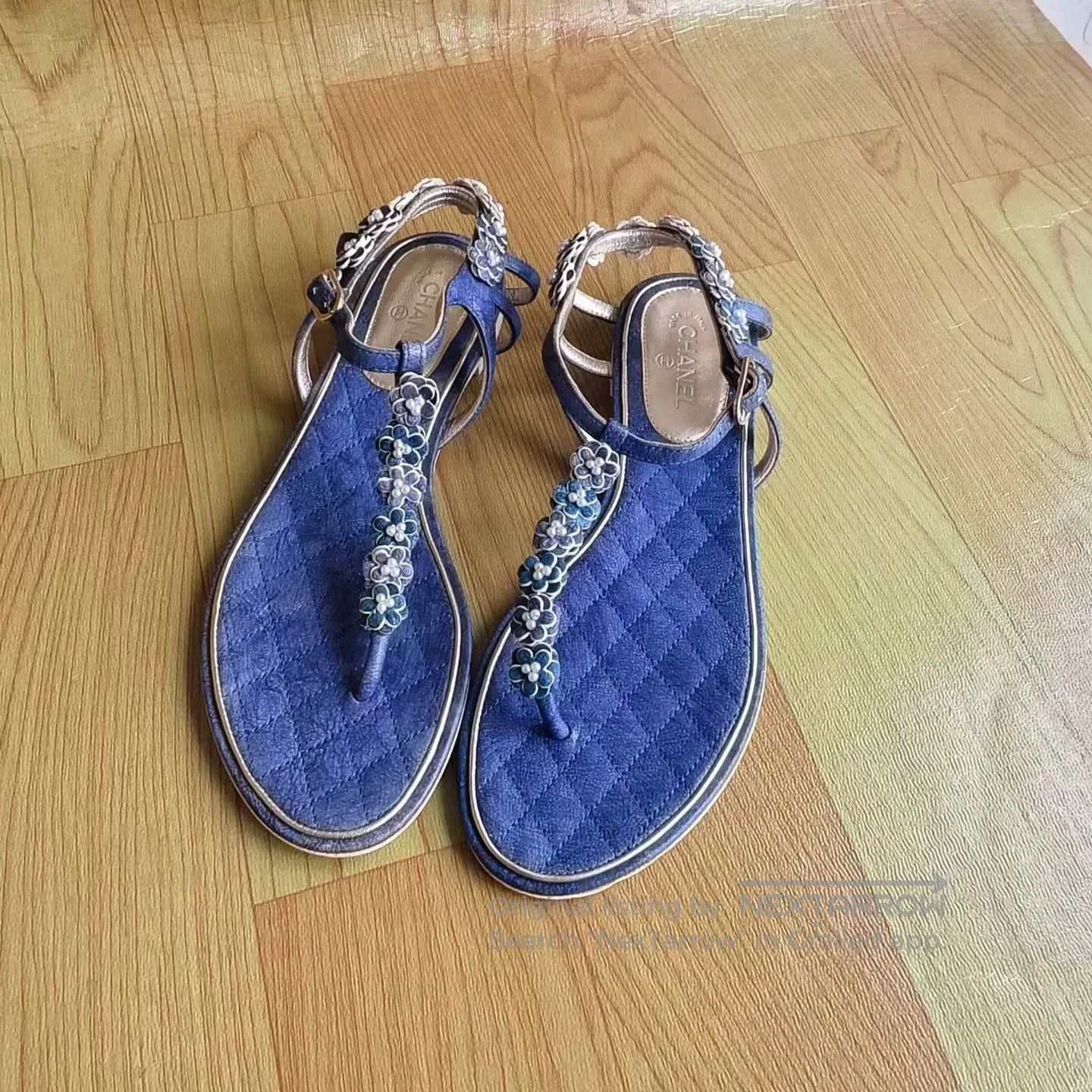 Chanel Chanel Blue Camellia Sandals. Size US 6.5 / IT 36.5 - 1 Thumbnail