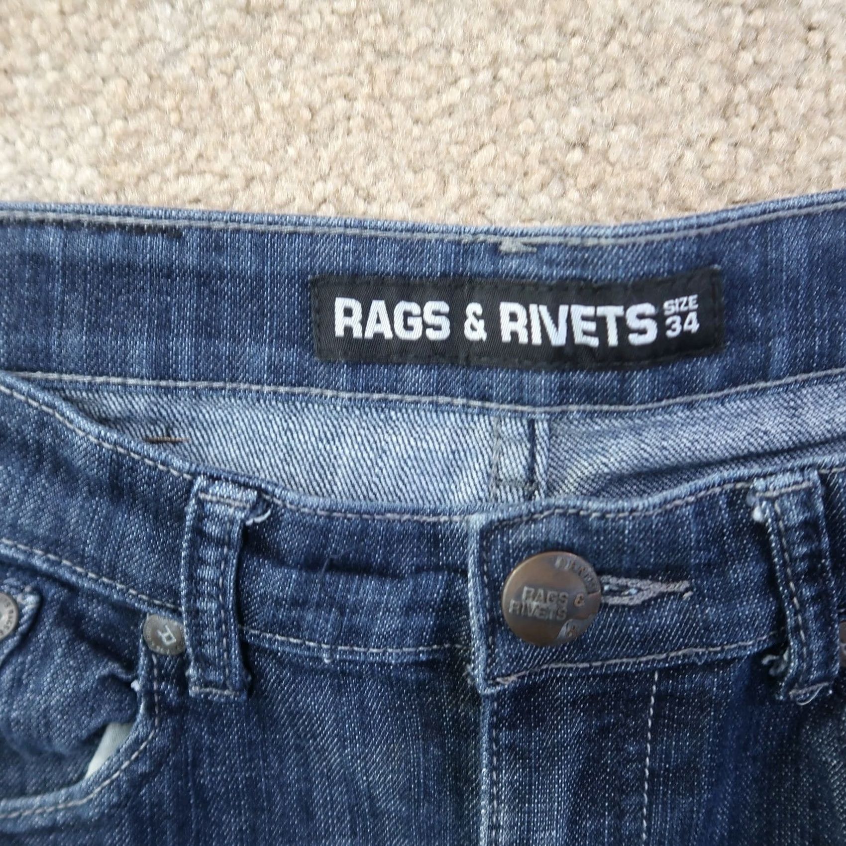 Vintage Rags and Rivets Jeans Slim Straight Leg Men's 34x28 Blue Denim Stretch Pockets 5-Pocket 90s College Preppy Vintage No Size US 34 / EU 50 - 5 Thumbnail