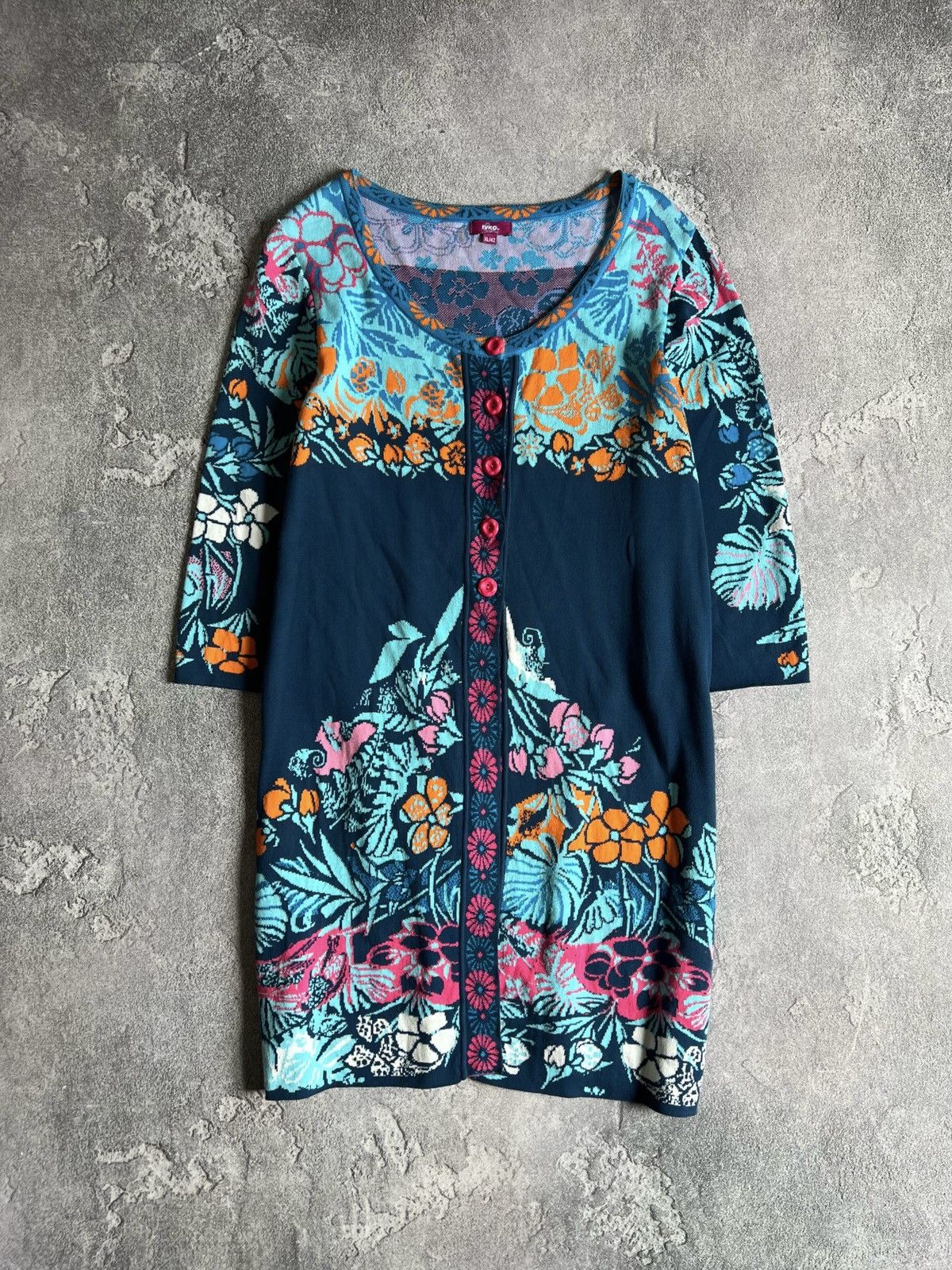 Designer IVKO Vintage Floral Knitted Long Cardigan Button Sweater Size M / US 6-8 / IT 42-44 - 1 Thumbnail