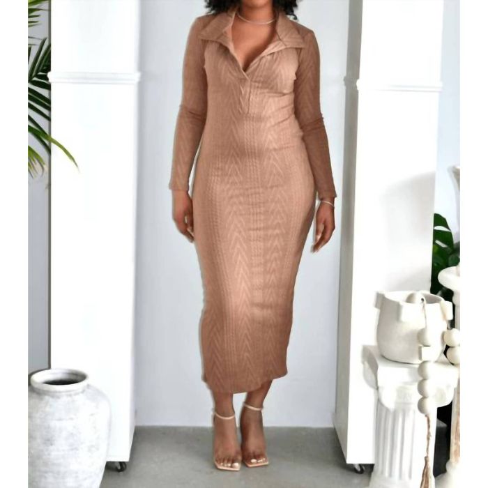 Designer GOOD TIME USA Collared Knit Midi Dress In Mocha | Grailed